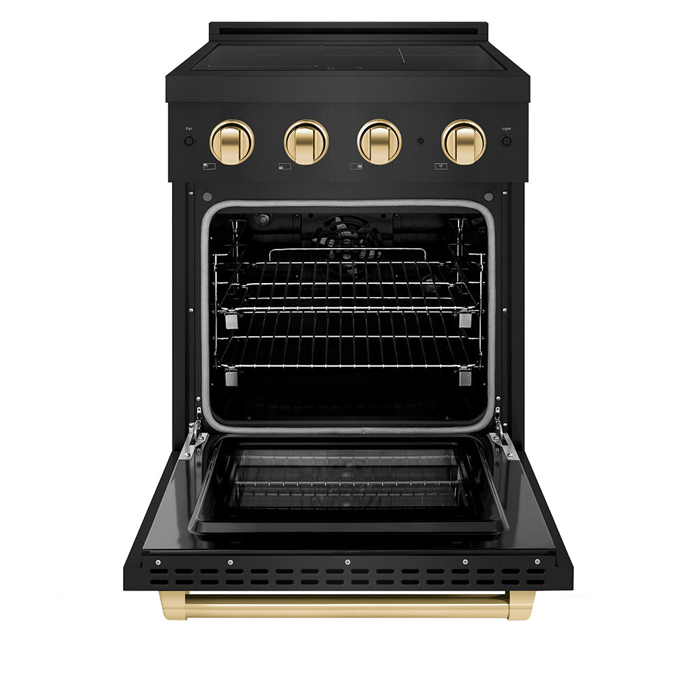 ZLINE Autograph Edition 24 in. 3.2 cu. ft. Paramount Induction Range with 3 Element Cooktop and Electric Convection Oven in Stainless Steel with Matte Black Accents (SINRZ-24-MB)