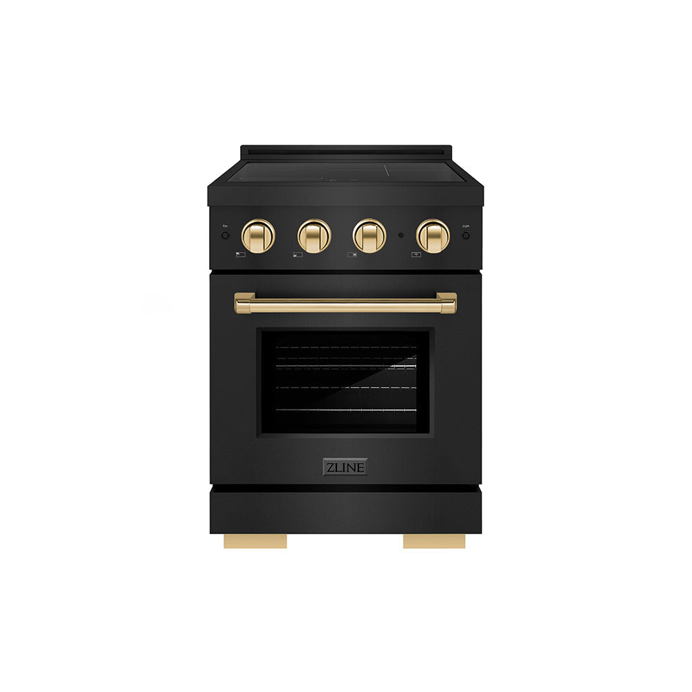 ZLINE Autograph Edition 24 in. 3.2 cu. ft. Paramount Induction Range with 3 Element Cooktop and Electric Convection Oven in Stainless Steel with Matte Black Accents (SINRZ-24-MB)