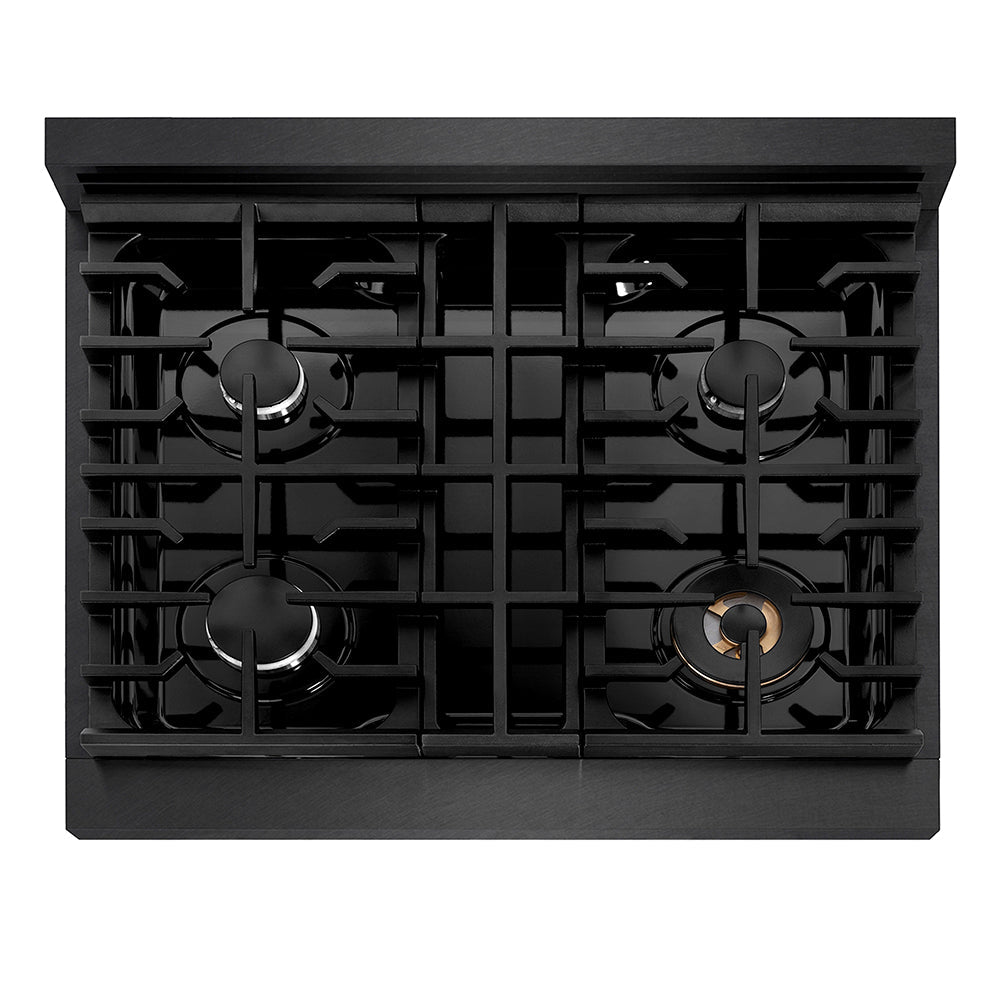 ZLINE 30 in. 4.2 cu. ft. Paramount Dual Fuel Range with 4 Burner Gas Cooktop and Electric Convection Oven in Stainless Steel with Black Matte Door (SDR-BLM-30)