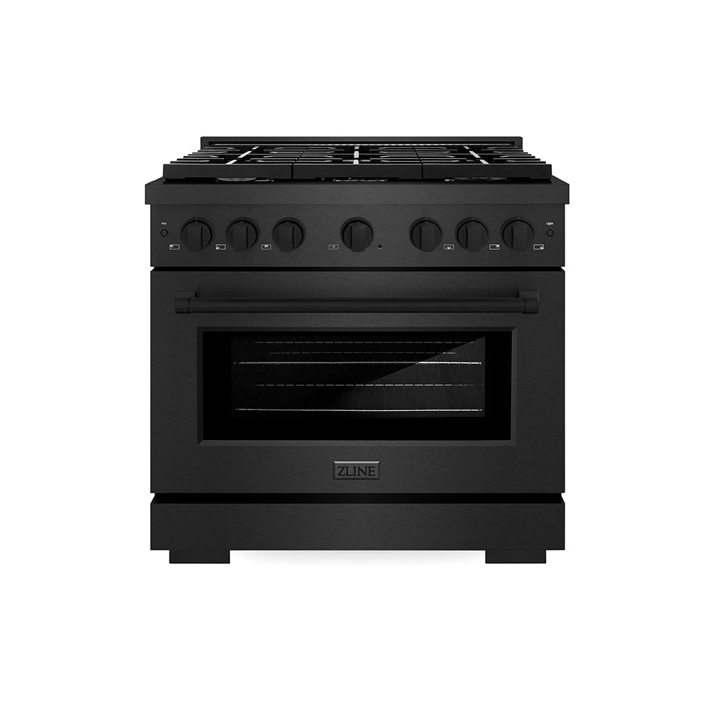ZLINE 36 in. 5.2 cu. ft. Paramount Dual Fuel Range with 6 Burner Gas Cooktop and Electric Convection Oven in Stainless Steel with Black Matte Door (SDR-BLM-36)