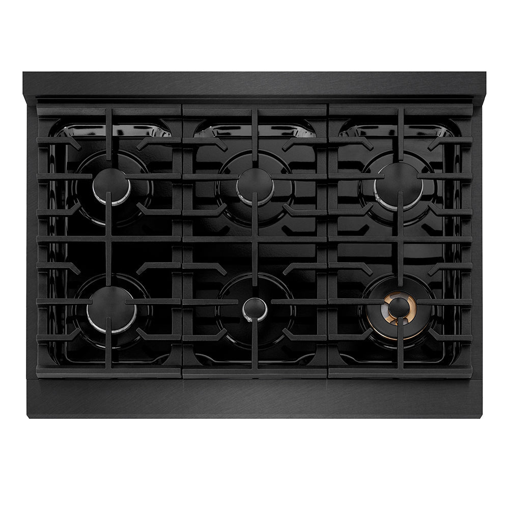 ZLINE 36 in. 5.2 cu. ft. Paramount Dual Fuel Range with 6 Burner Gas Cooktop and Electric Convection Oven in Stainless Steel with Black Matte Door (SDR-BLM-36)