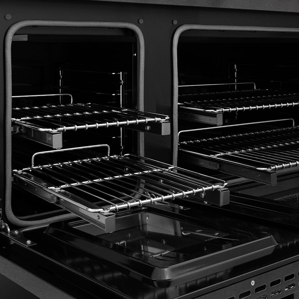 ZLINE 48 in. 6.7 cu. ft. Paramount Double Oven Dual Fuel Range with 8 Burner Gas Cooktop in Stainless Steel with Black Matte Doors (SDR-BLM-48)