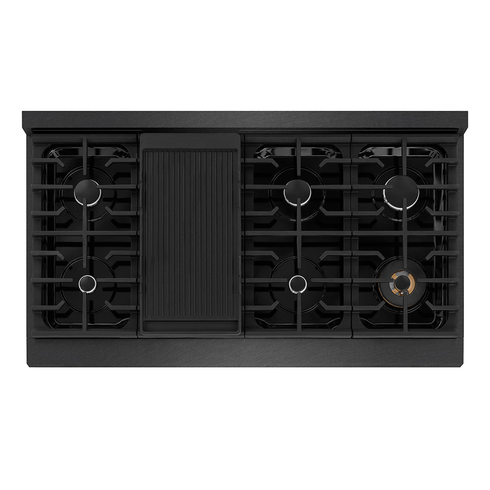 ZLINE 48 in. 6.7 cu. ft. Paramount Double Oven Dual Fuel Range with 8 Burner Gas Cooktop in Stainless Steel with Black Matte Doors (SDR-BLM-48)