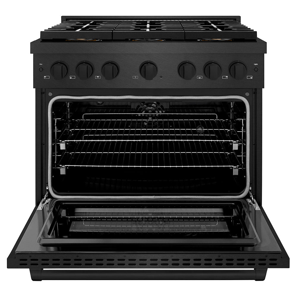 ZLINE 36 in. 5.2 cu. ft. Paramount Dual Fuel Range with 6 Burner DuoPro™ Cooktop and Electric Convection Oven in Black Stainless Steel (PSDRB-36)