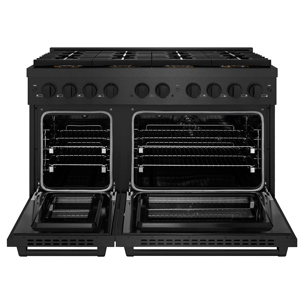 ZLINE 48 in. 6.7 cu. ft. Paramount Dual Fuel Range with 8 Burner DuoPro™ Cooktop and Dual Ovens in Black Stainless Steel (PSDRB-48)