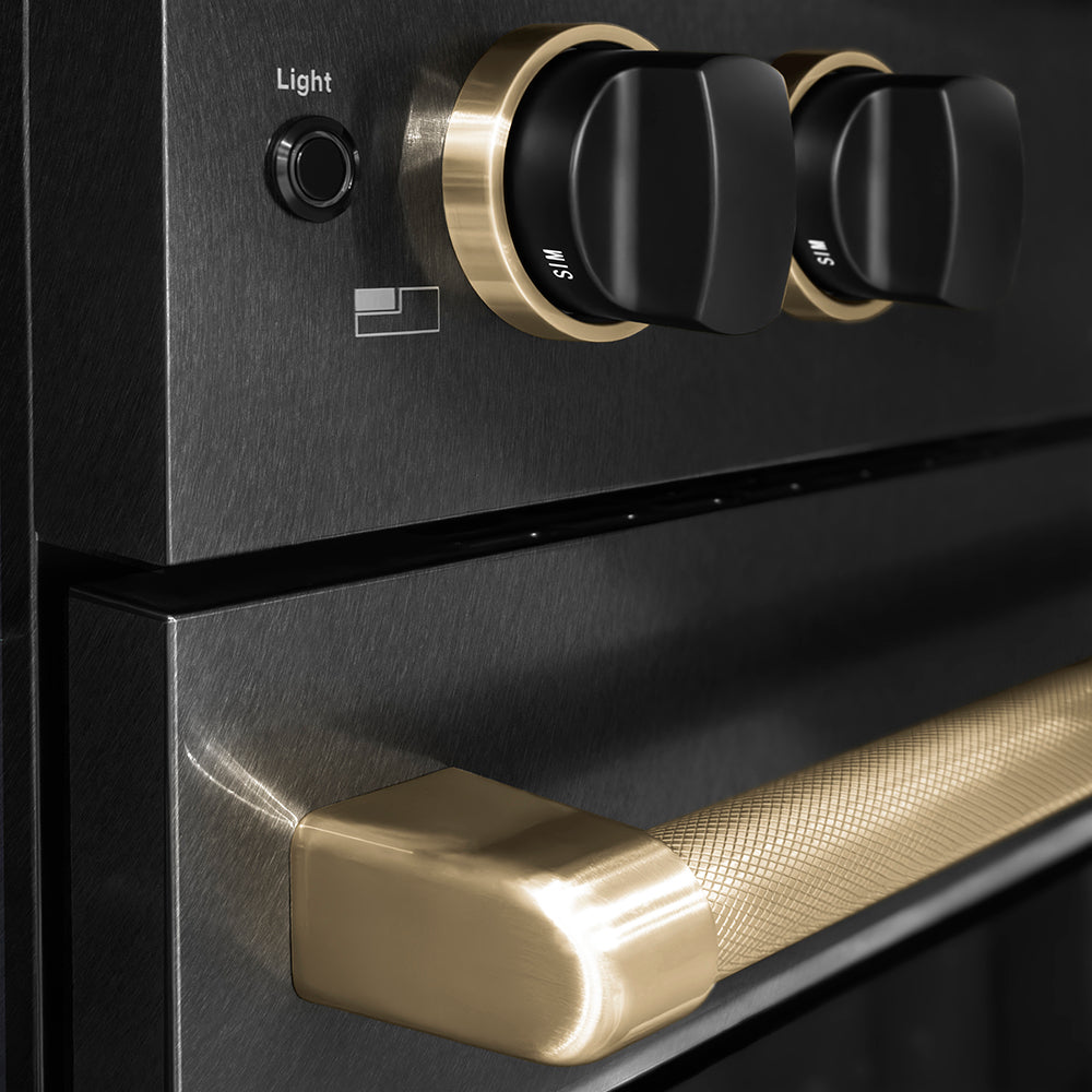 ZLINE Designer Collection 30 in. 4.2 cu. ft. Paramount Dual Fuel Range with 4 Burner Gas Cooktop and Electric Convection Oven in Black Satin Stainless Steel with Matte Black and Champagne Bronze Accents (SDRBSZ-30-MBCB)