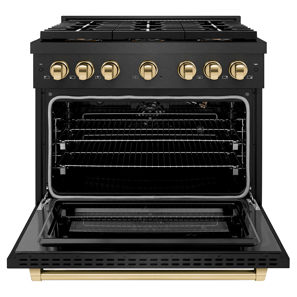 ZLINE Autograph Edition 36 in. 5.2 cu. ft. Paramount Gas Range with 6 Burner DuoPro™ Cooktop and Convection Gas Oven with White Matte Door and Matte Black Accents (PSGRZ-WM-36-MB)