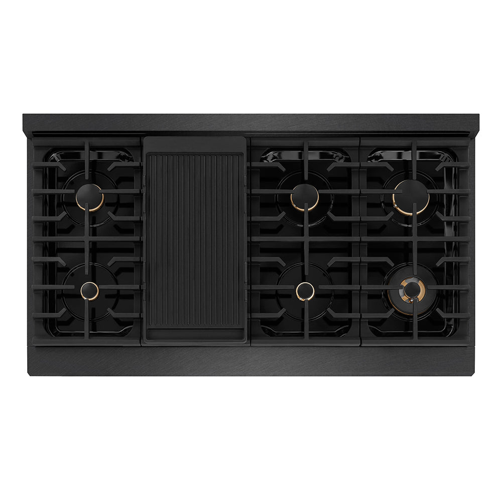 ZLINE Designer Collection 48 in. Paramount Gas Rangetop with 8 Burners in Black Satin Stainless Steel with Matte Black and Champagne Bronze Accents (SRTBSZ-48-MBCB)