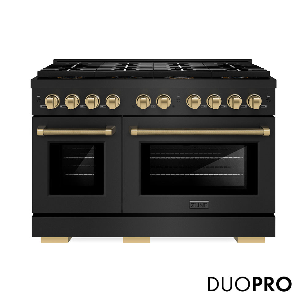 ZLINE Autograph Edition 48 in. 6.7 cu. ft. Paramount Dual Fuel Range with 8 Burner DuoPro™ Cooktop and Dual Ovens in Stainless Steel and Champagne Bronze Accents (PSDRZ-48-CB)