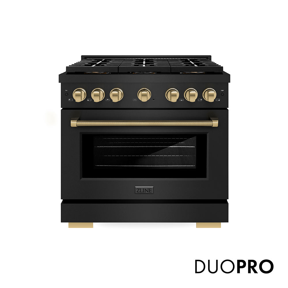 ZLINE Autograph Edition 36 in. 5.2 cu. ft. Paramount Gas Range with 6 Burner DuoPro™ Cooktop and Convection Gas Oven with White Matte Door and Matte Black Accents (PSGRZ-WM-36-MB)