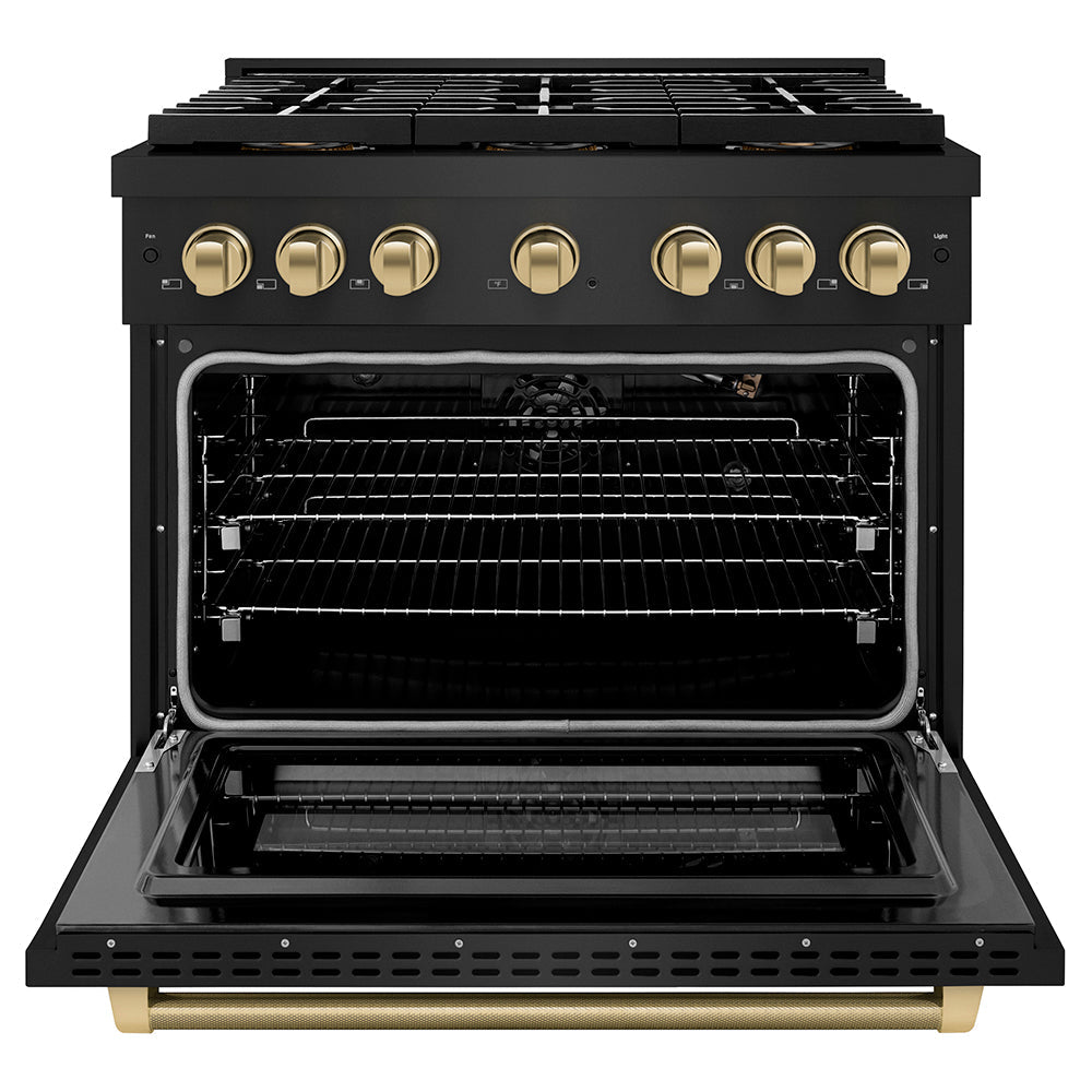 ZLINE Autograph Edition 36 in. 5.2 cu. ft. Paramount Gas Range with 6 Burner DuoPro™ Cooktop and Convection Gas Oven with White Matte Door and Matte Black Accents (PSGRZ-WM-36-MB)
