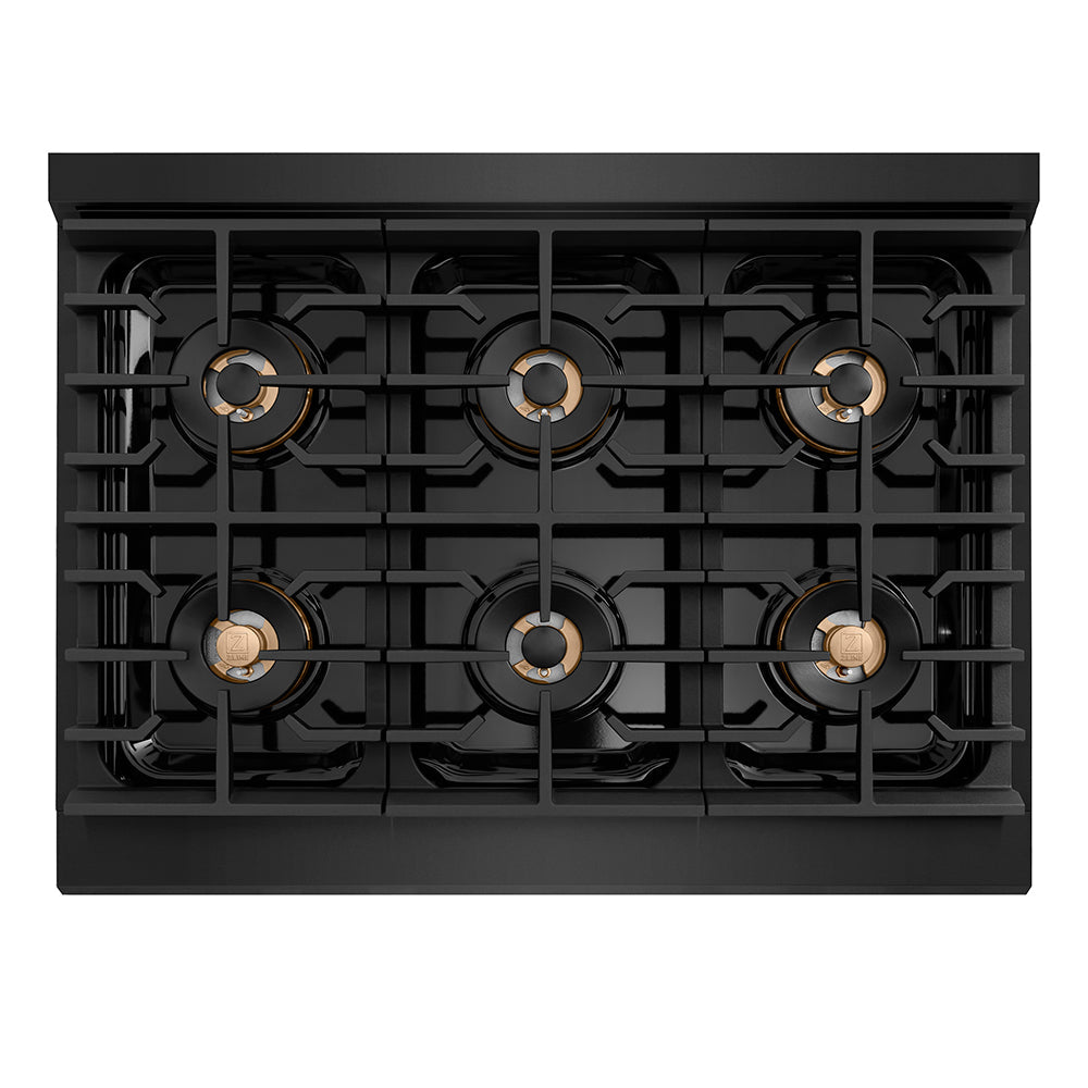 ZLINE Autograph Edition 36 in. 5.2 cu. ft. Paramount Gas Range with 6 Burner DuoPro™ Cooktop and Convection Gas Oven with White Matte Door and Matte Black Accents (PSGRZ-WM-36-MB)