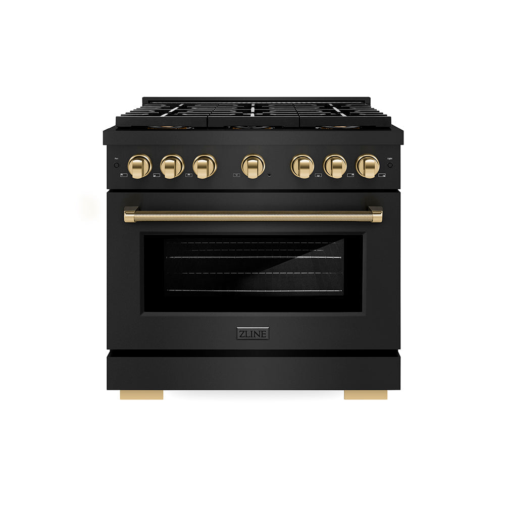 ZLINE Autograph Edition 36 in. 5.2 cu. ft. Paramount Gas Range with 6 Burner DuoPro™ Cooktop and Convection Gas Oven with White Matte Door and Matte Black Accents (PSGRZ-WM-36-MB)
