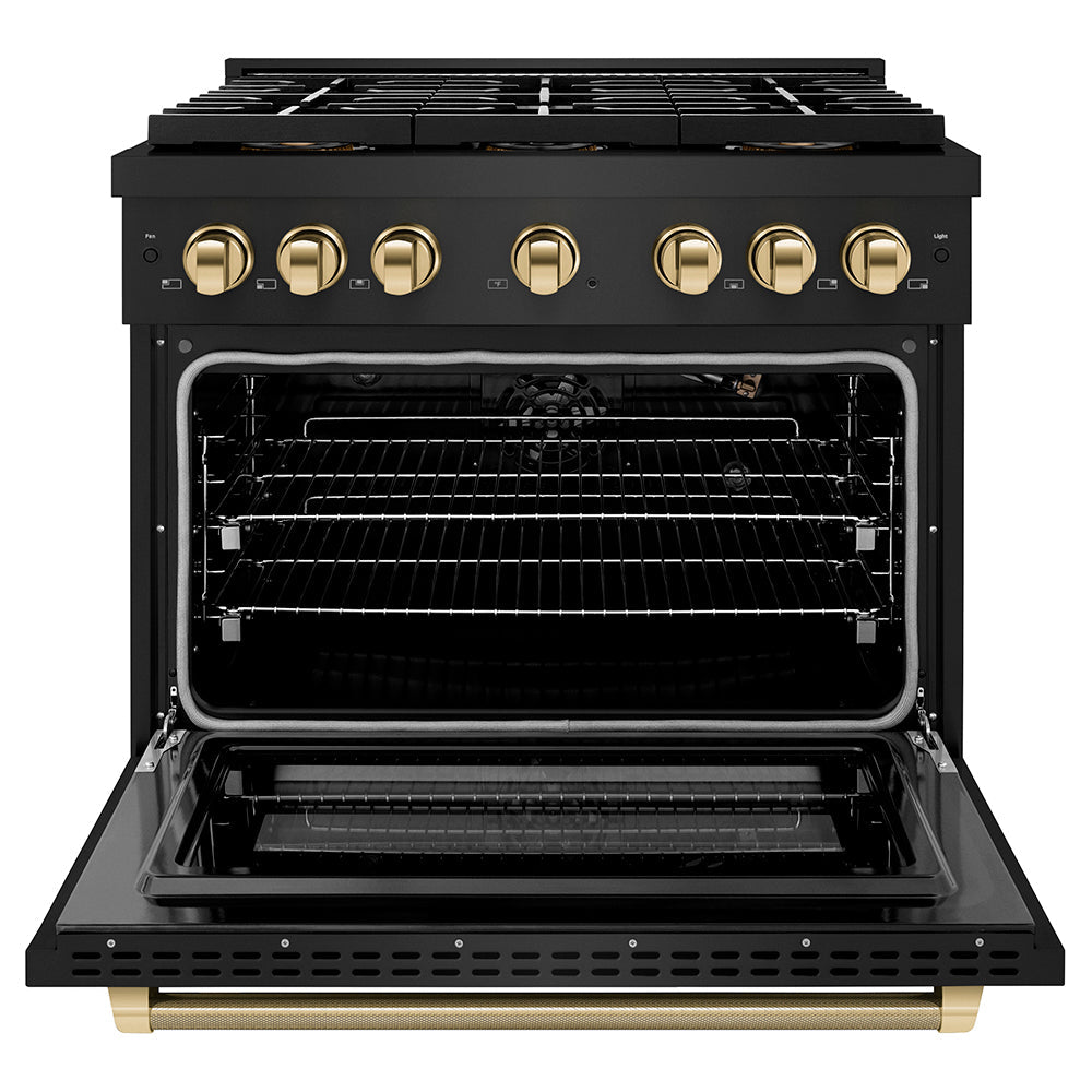 ZLINE Autograph Edition 36 in. 5.2 cu. ft. Paramount Gas Range with 6 Burner DuoPro™ Cooktop and Convection Gas Oven with White Matte Door and Matte Black Accents (PSGRZ-WM-36-MB)