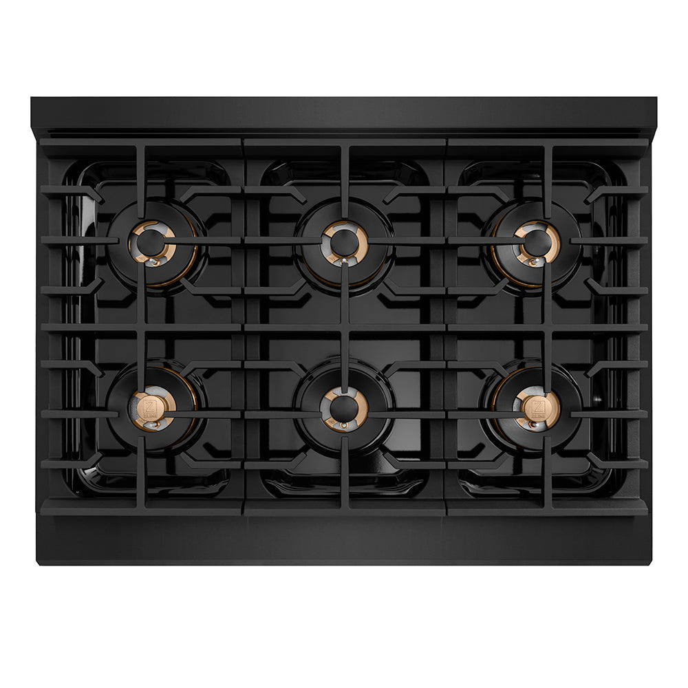 ZLINE Autograph Edition 36 in. 5.2 cu. ft. Paramount Gas Range with 6 Burner DuoPro™ Cooktop and Convection Gas Oven with White Matte Door and Matte Black Accents (PSGRZ-WM-36-MB)