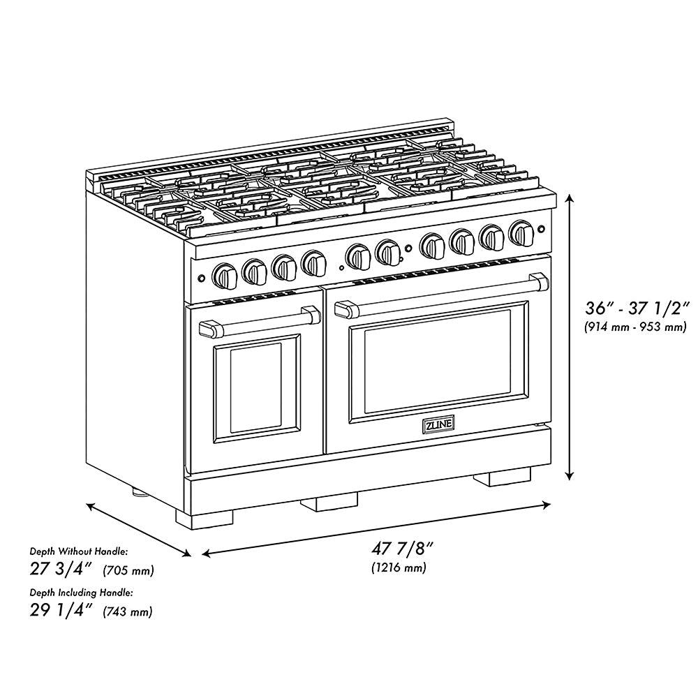 ZLINE Autograph Edition 48 in. 6.7 cu. ft. Paramount Gas Range with 8 Burner DuoPro™ Cooktop and Dual Ovens with White Matte Doors and Matte Black Accents (PSGRZ-WM-48-MB)