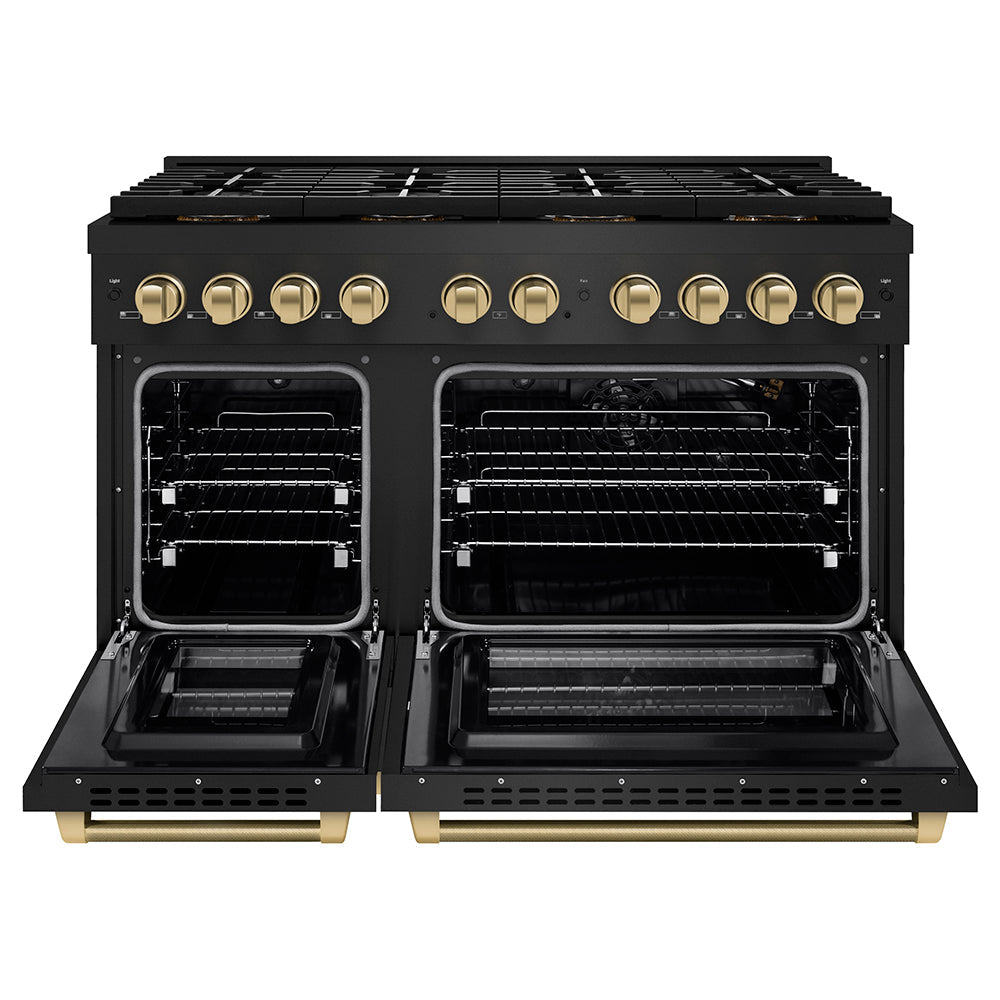 ZLINE Autograph Edition 48 in. 6.7 cu. ft. Paramount Gas Range with 8 Burner DuoPro™ Cooktop and Dual Ovens with White Matte Doors and Matte Black Accents (PSGRZ-WM-48-MB)