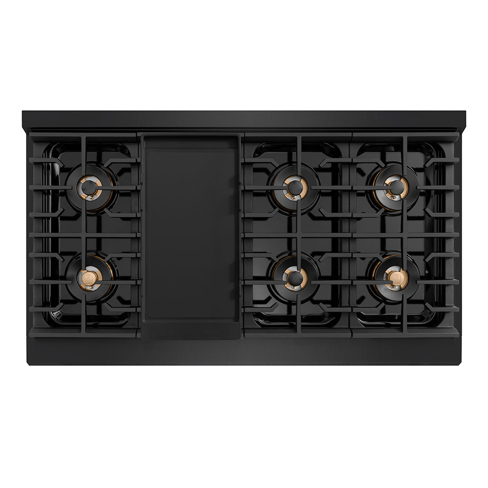 ZLINE Autograph Edition 48 in. 6.7 cu. ft. Paramount Gas Range with 8 Burner DuoPro™ Cooktop and Dual Ovens with White Matte Doors and Matte Black Accents (PSGRZ-WM-48-MB)