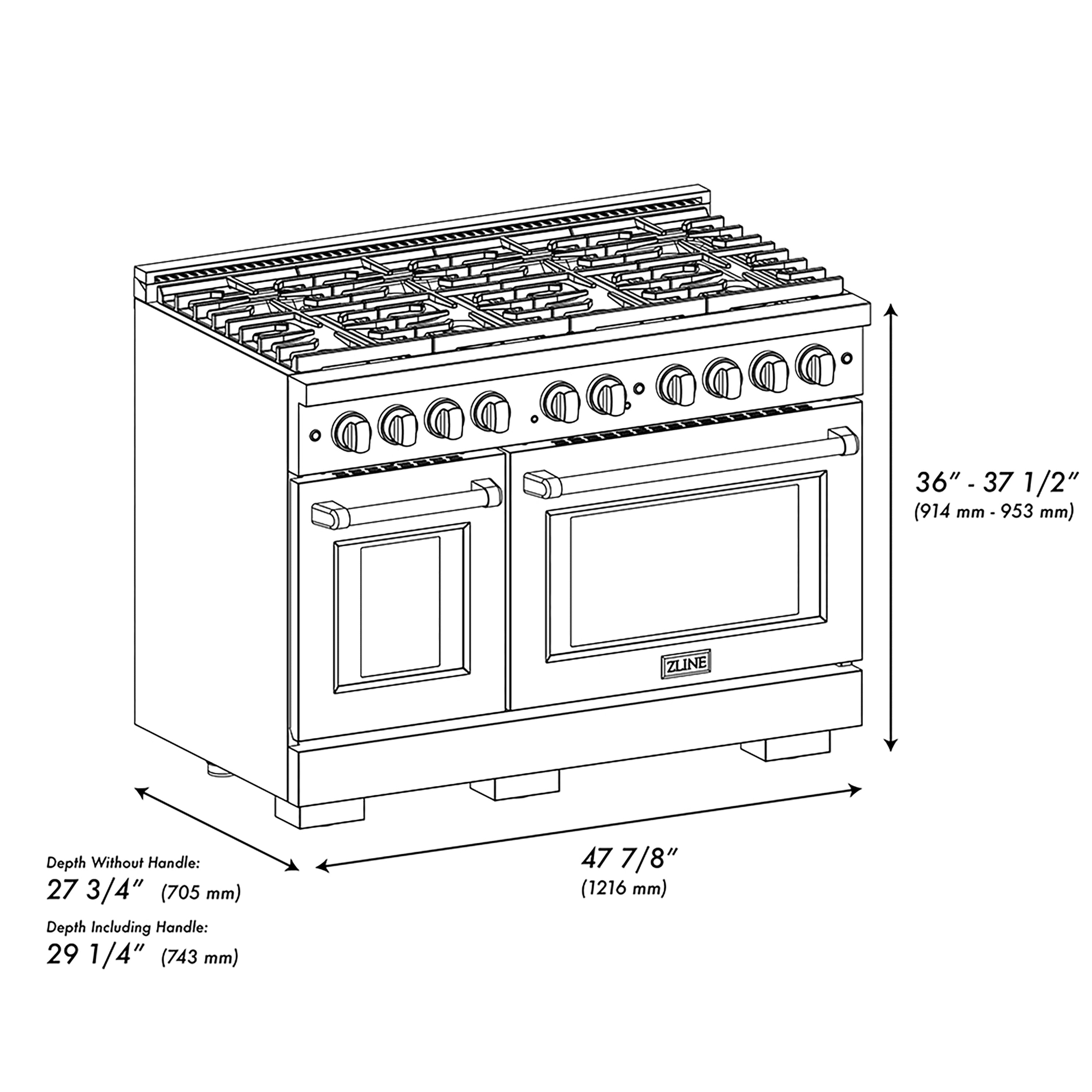 ZLINE Autograph Edition 48 in. 6.7 cu. ft. Paramount Gas Range with 8 Burner DuoPro™ Cooktop and Dual Ovens with White Matte Doors and Matte Black Accents (PSGRZ-WM-48-MB)