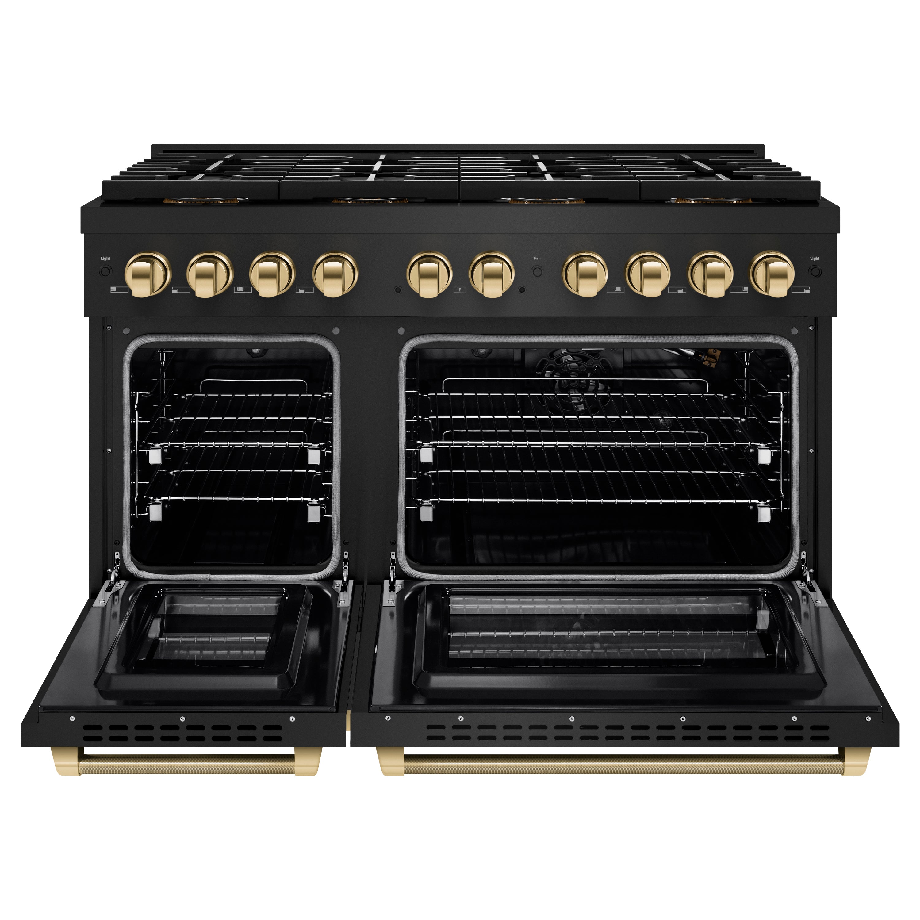 ZLINE Autograph Edition 48 in. 6.7 cu. ft. Paramount Gas Range with 8 Burner DuoPro™ Cooktop and Dual Ovens with White Matte Doors and Matte Black Accents (PSGRZ-WM-48-MB)
