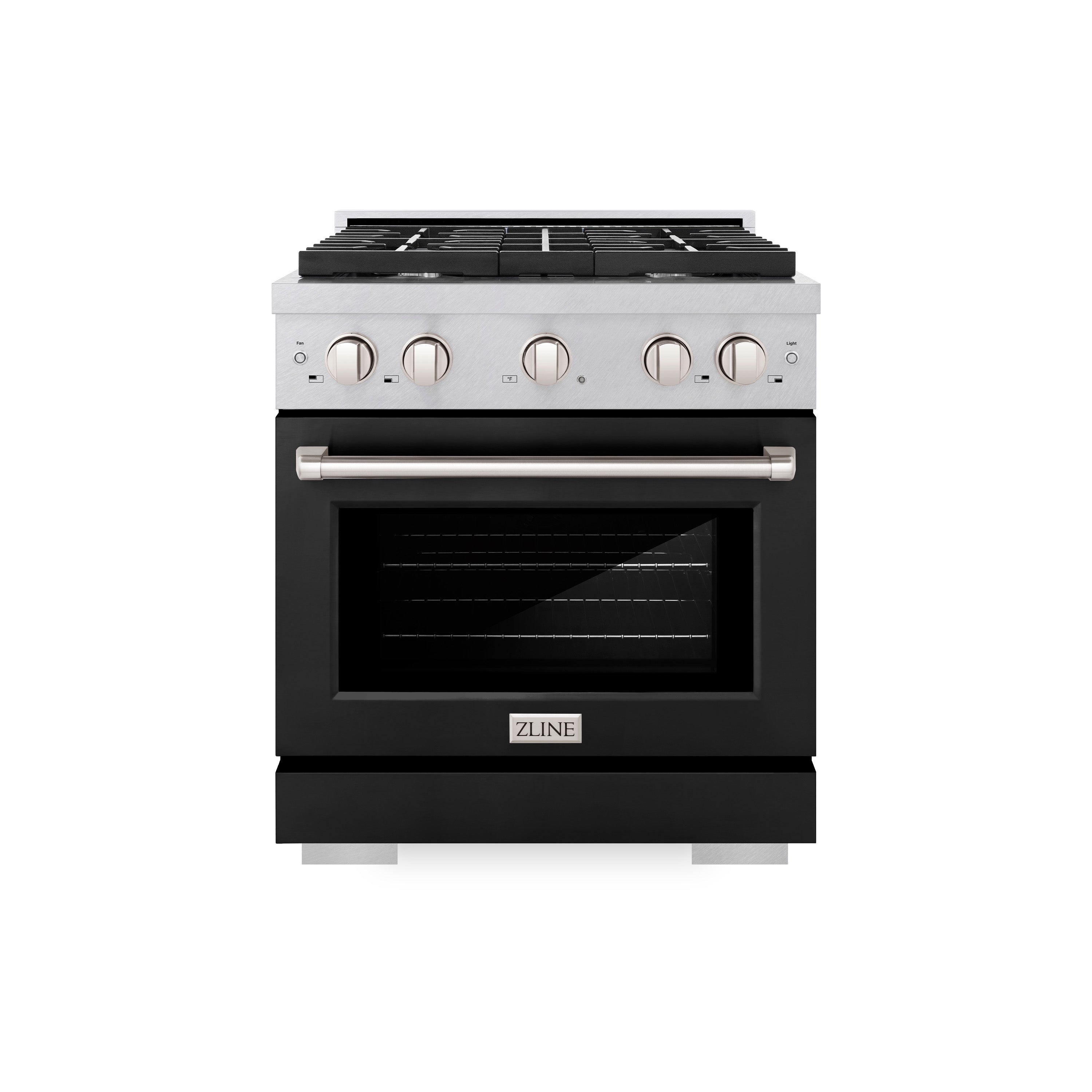 ZLINE 30 in. 4.2 cu. ft. Paramount Dual Fuel Range with 4 Burner Gas Cooktop and Electric Convection Oven in Stainless Steel with Black Matte Door (SDR-BLM-30)