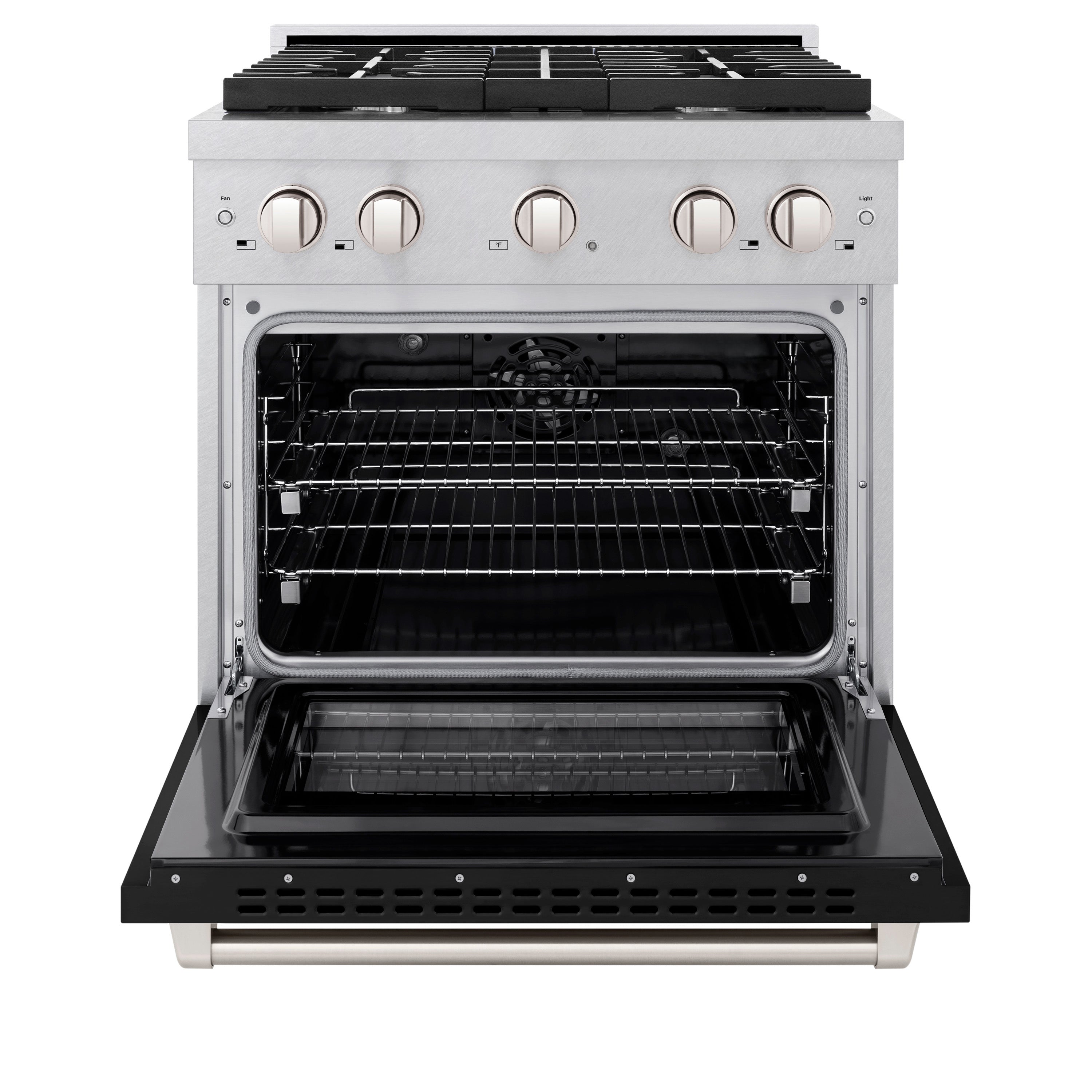 ZLINE 30 in. 4.2 cu. ft. Paramount Dual Fuel Range with 4 Burner Gas Cooktop and Electric Convection Oven in Stainless Steel with Black Matte Door (SDR-BLM-30)