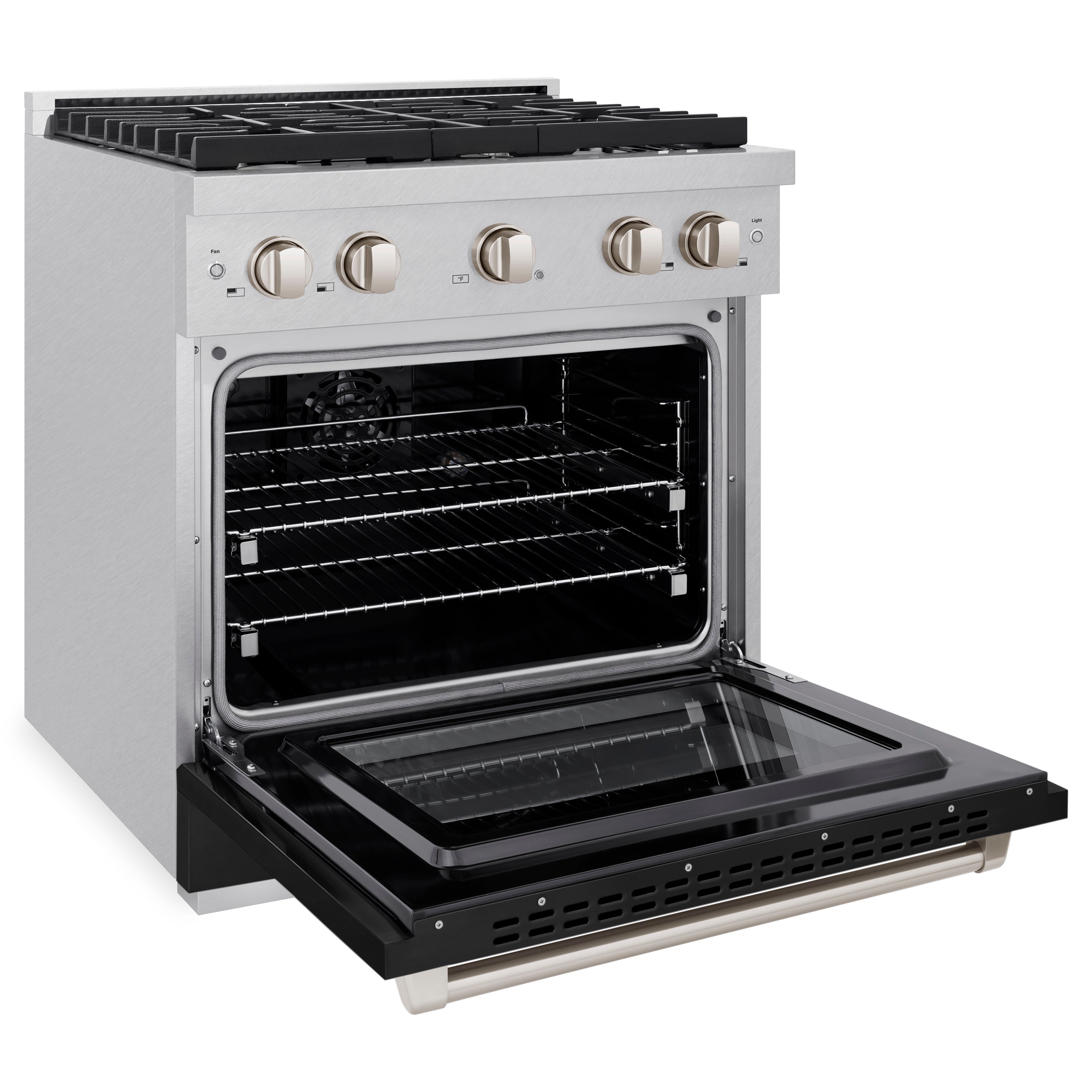 ZLINE 30 in. 4.2 cu. ft. Paramount Dual Fuel Range with 4 Burner Gas Cooktop and Electric Convection Oven in Stainless Steel with Black Matte Door (SDR-BLM-30)