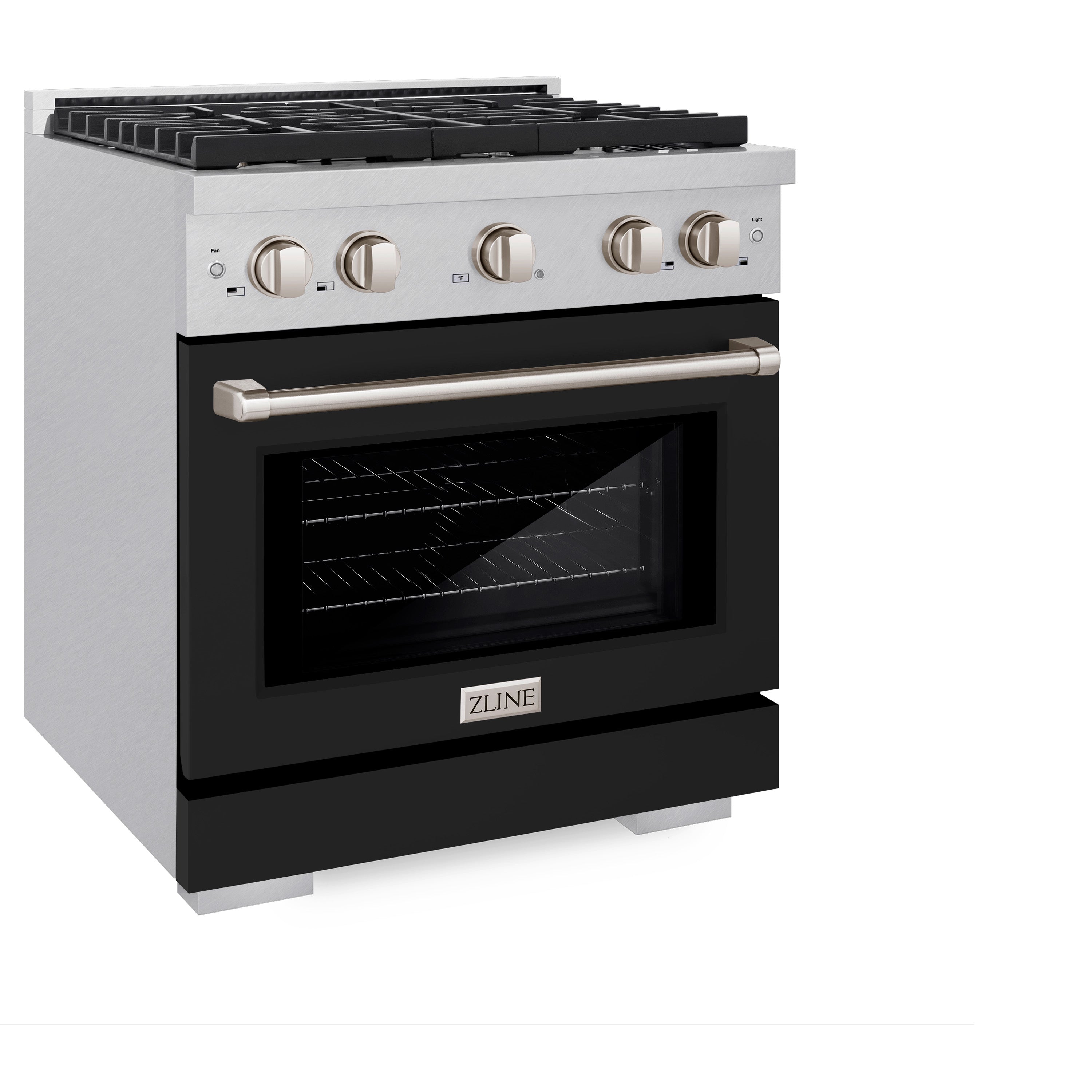 ZLINE 30 in. 4.2 cu. ft. Paramount Dual Fuel Range with 4 Burner Gas Cooktop and Electric Convection Oven in Stainless Steel with Black Matte Door (SDR-BLM-30)
