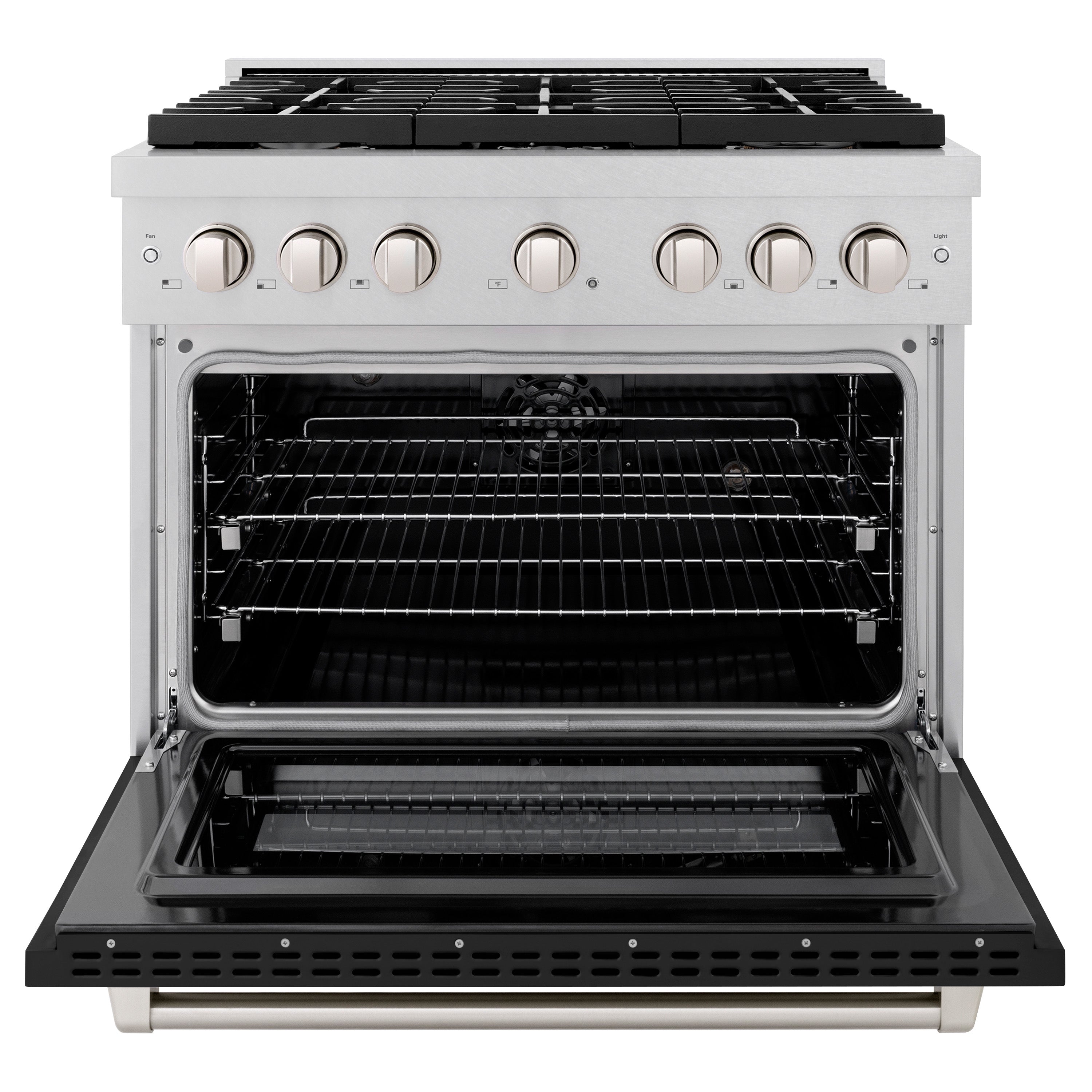 ZLINE 36 in. 5.2 cu. ft. Paramount Dual Fuel Range with 6 Burner Gas Cooktop and Electric Convection Oven in Stainless Steel with Black Matte Door (SDR-BLM-36)