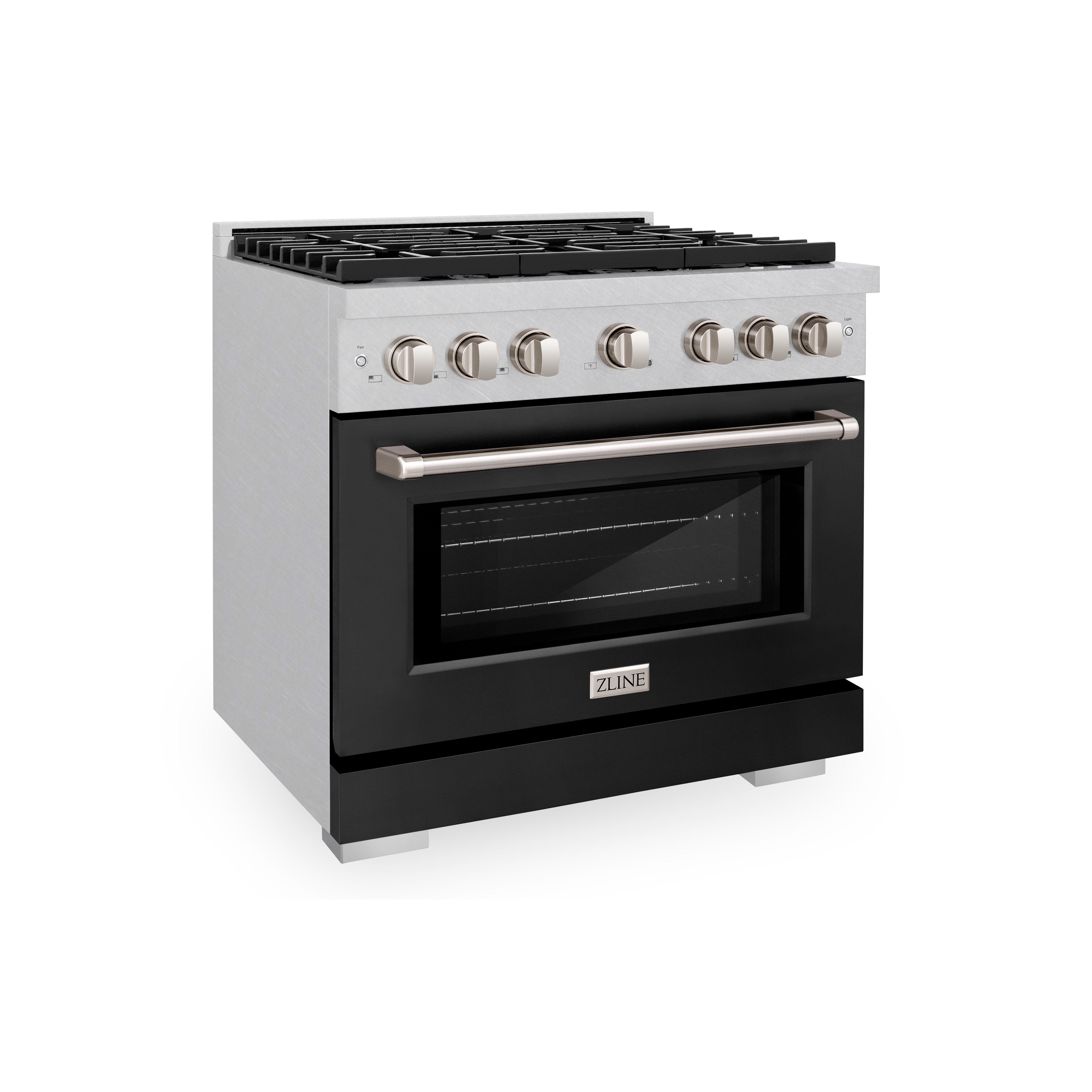 ZLINE 36 in. 5.2 cu. ft. Paramount Dual Fuel Range with 6 Burner Gas Cooktop and Electric Convection Oven in Stainless Steel with Black Matte Door (SDR-BLM-36)