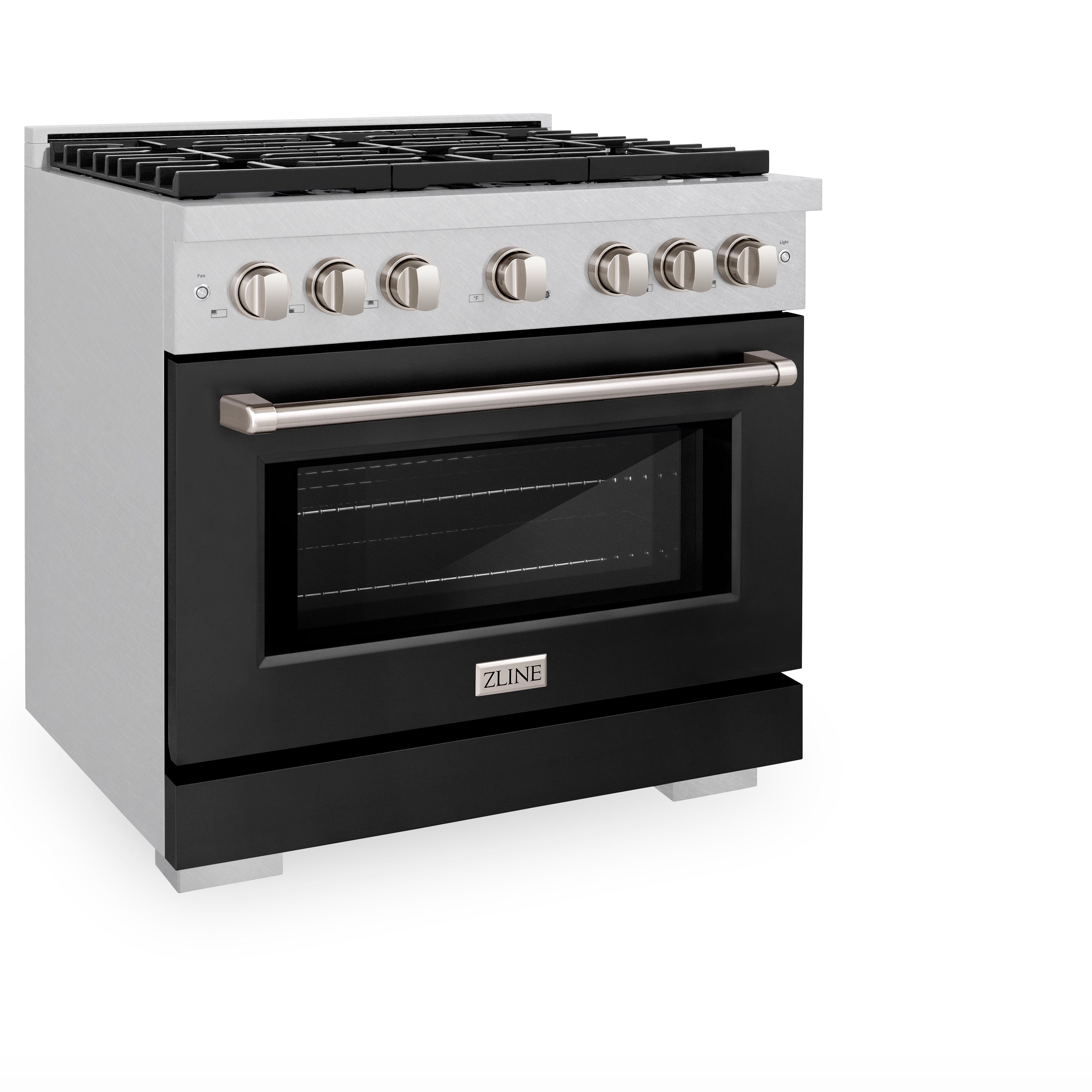 ZLINE 36 in. 5.2 cu. ft. Paramount Dual Fuel Range with 6 Burner Gas Cooktop and Electric Convection Oven in Stainless Steel with Black Matte Door (SDR-BLM-36)