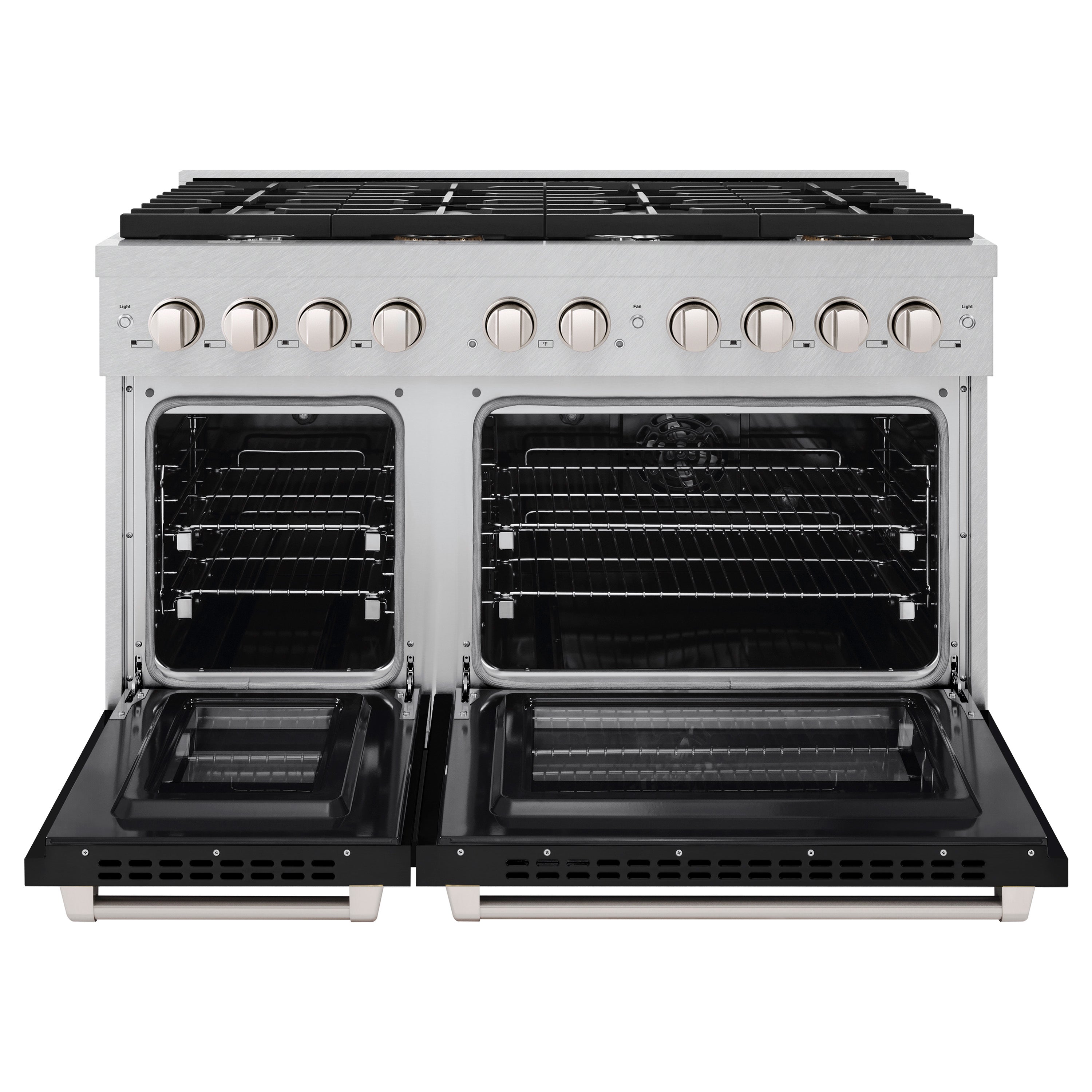 ZLINE 48 in. 6.7 cu. ft. Paramount Double Oven Dual Fuel Range with 8 Burner Gas Cooktop in Stainless Steel with Black Matte Doors (SDR-BLM-48)