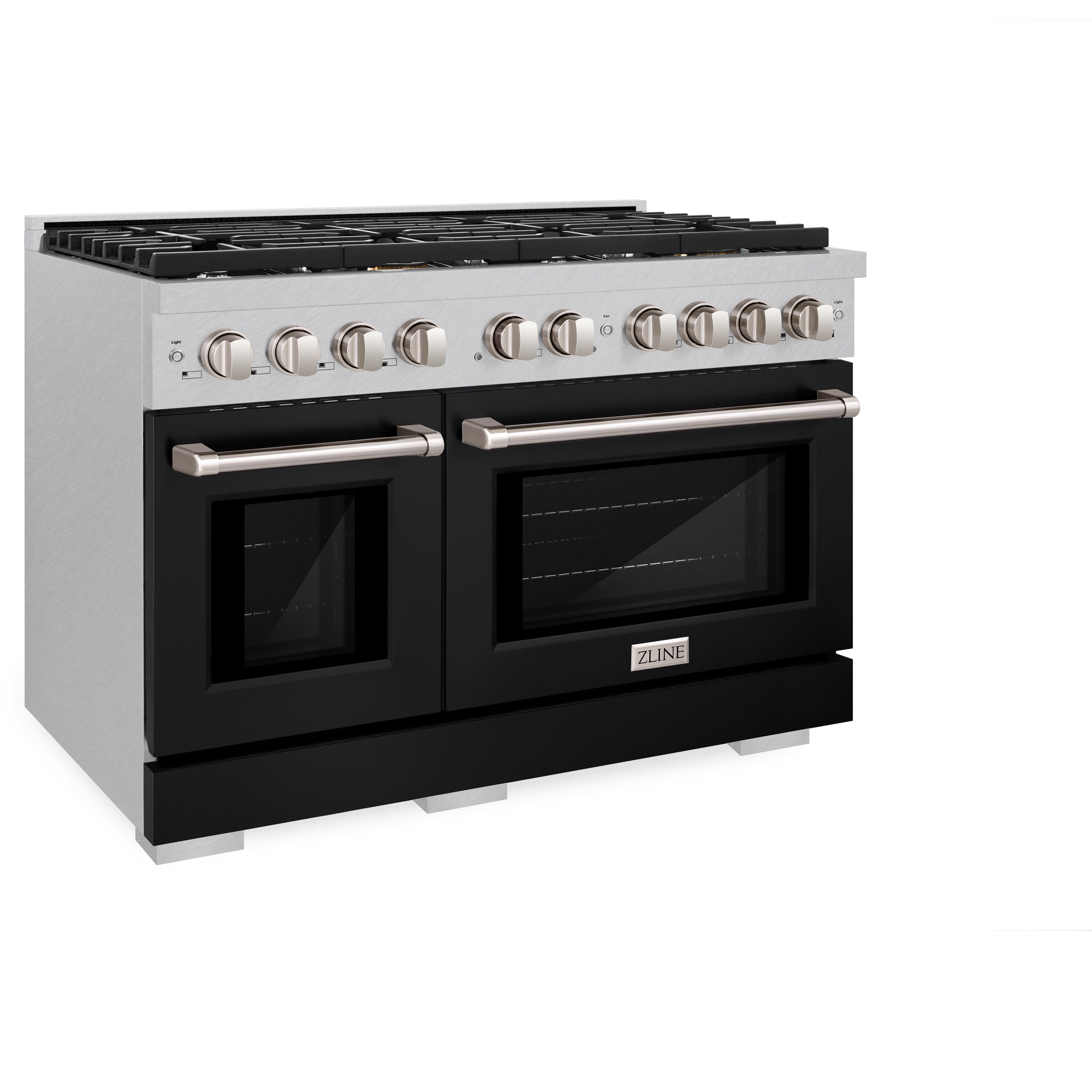 ZLINE 48 in. 6.7 cu. ft. Paramount Double Oven Dual Fuel Range with 8 Burner Gas Cooktop in Stainless Steel with Black Matte Doors (SDR-BLM-48)