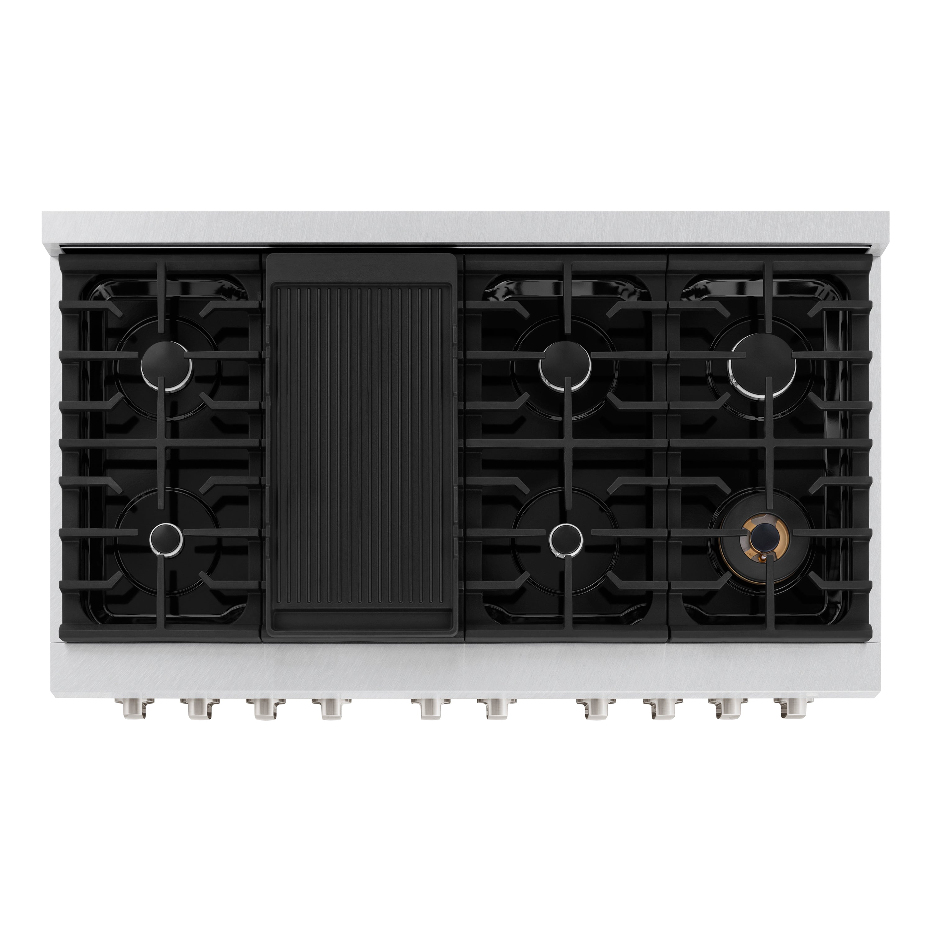 ZLINE 48 in. 6.7 cu. ft. Paramount Double Oven Dual Fuel Range with 8 Burner Gas Cooktop in Stainless Steel with Black Matte Doors (SDR-BLM-48)
