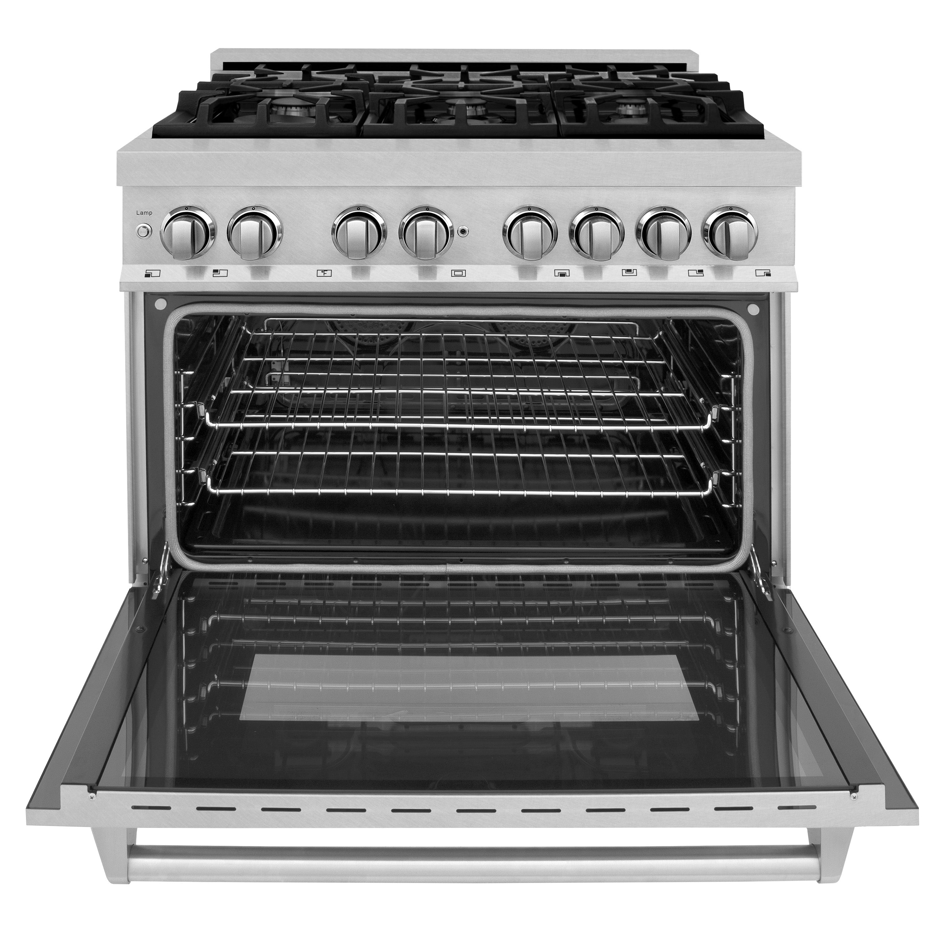 ZLINE 36 in. 4.6 cu. ft. Legacy Dual Fuel Range with 6 Burner Gas Cooktop and Electric Convection Oven in Satin Stainless Steel (RAS-SN-36)