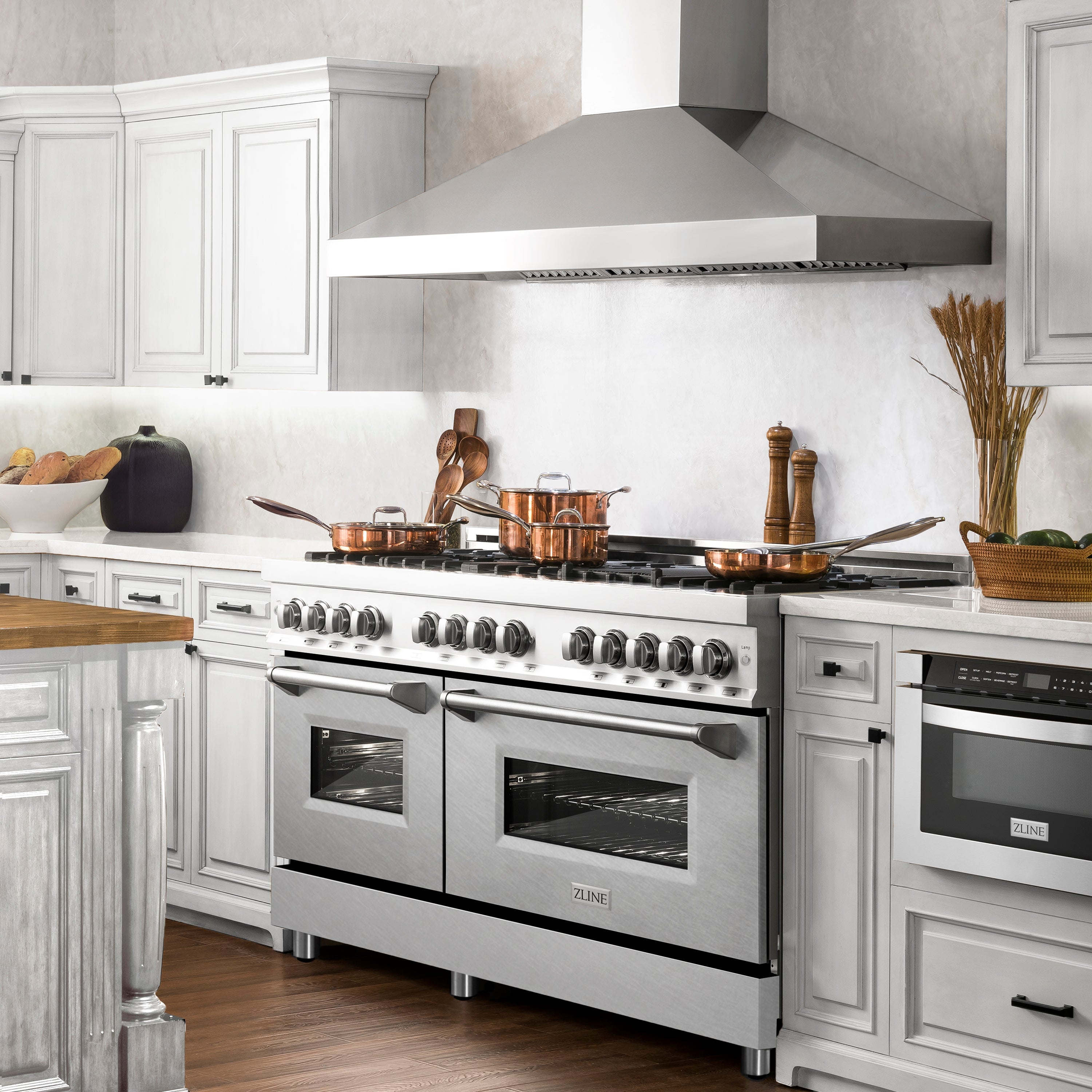 ZLINE 60 in. 7.4 cu. ft. Legacy Dual Fuel Range with 9 Burner Gas Cooktop and 2 Electric Convection Ovens in Stainless Steel with Satin Stainless Steel Doors (RA-SN-60)