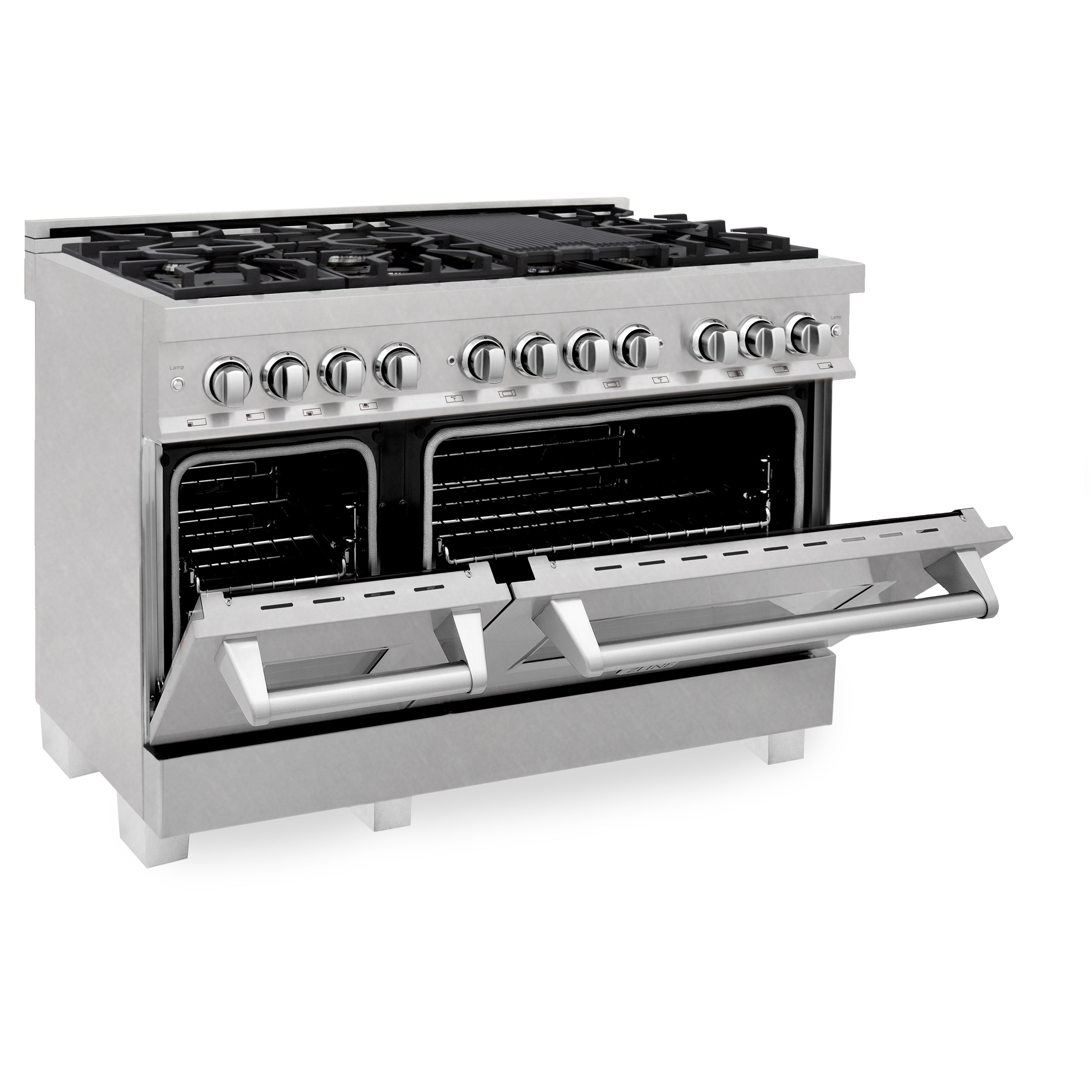 ZLINE 60 in. 7.4 cu. ft. Legacy Dual Fuel Range with 9 Burner Gas Cooktop and 2 Electric Convection Ovens in Satin Stainless Steel (RAS-SN-60)