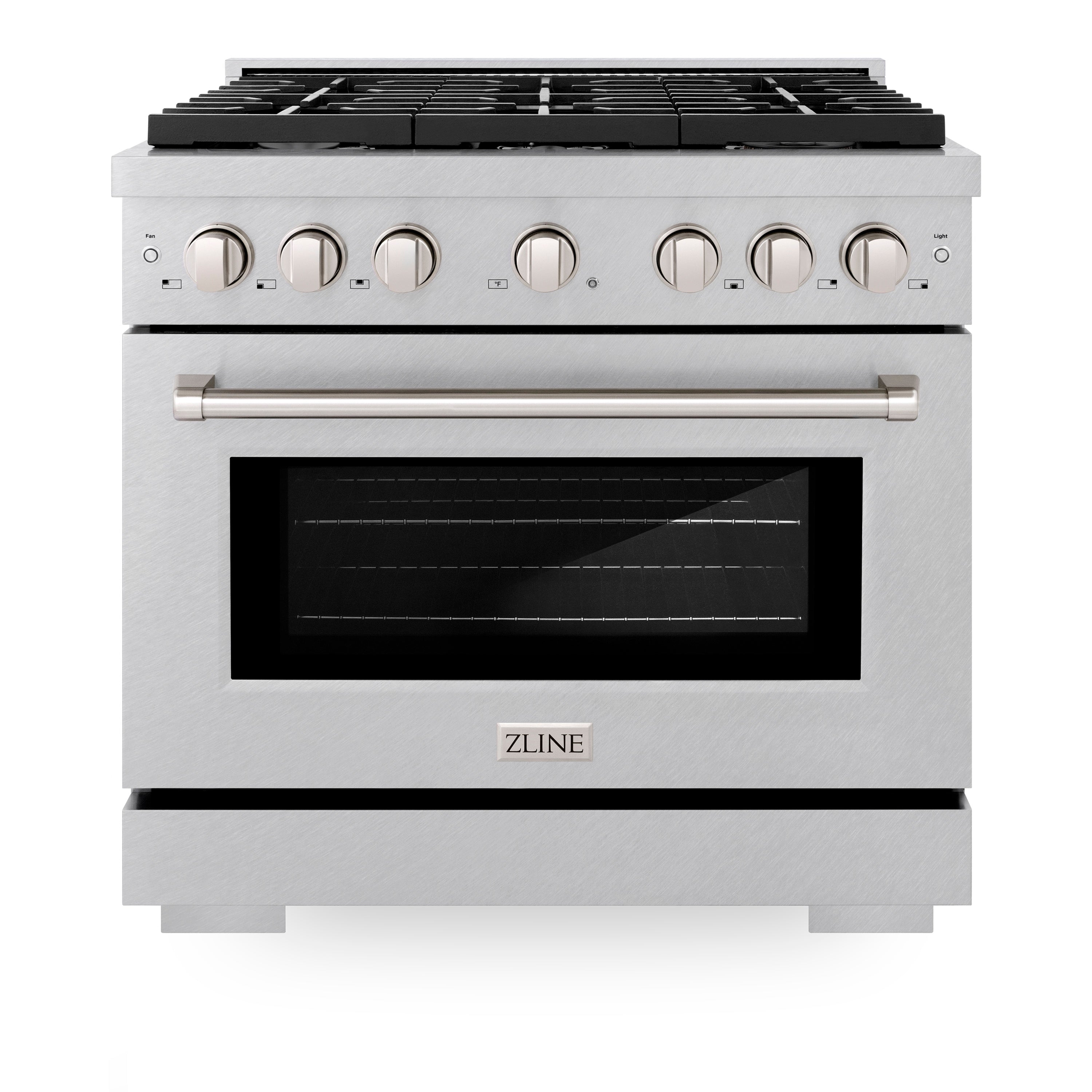 ZLINE 36 in. 5.2 cu. ft. Paramount Dual Fuel Range with 6 Burner Gas Cooktop and Electric Convection Oven in Stainless Steel with Black Matte Door (SDR-BLM-36)
