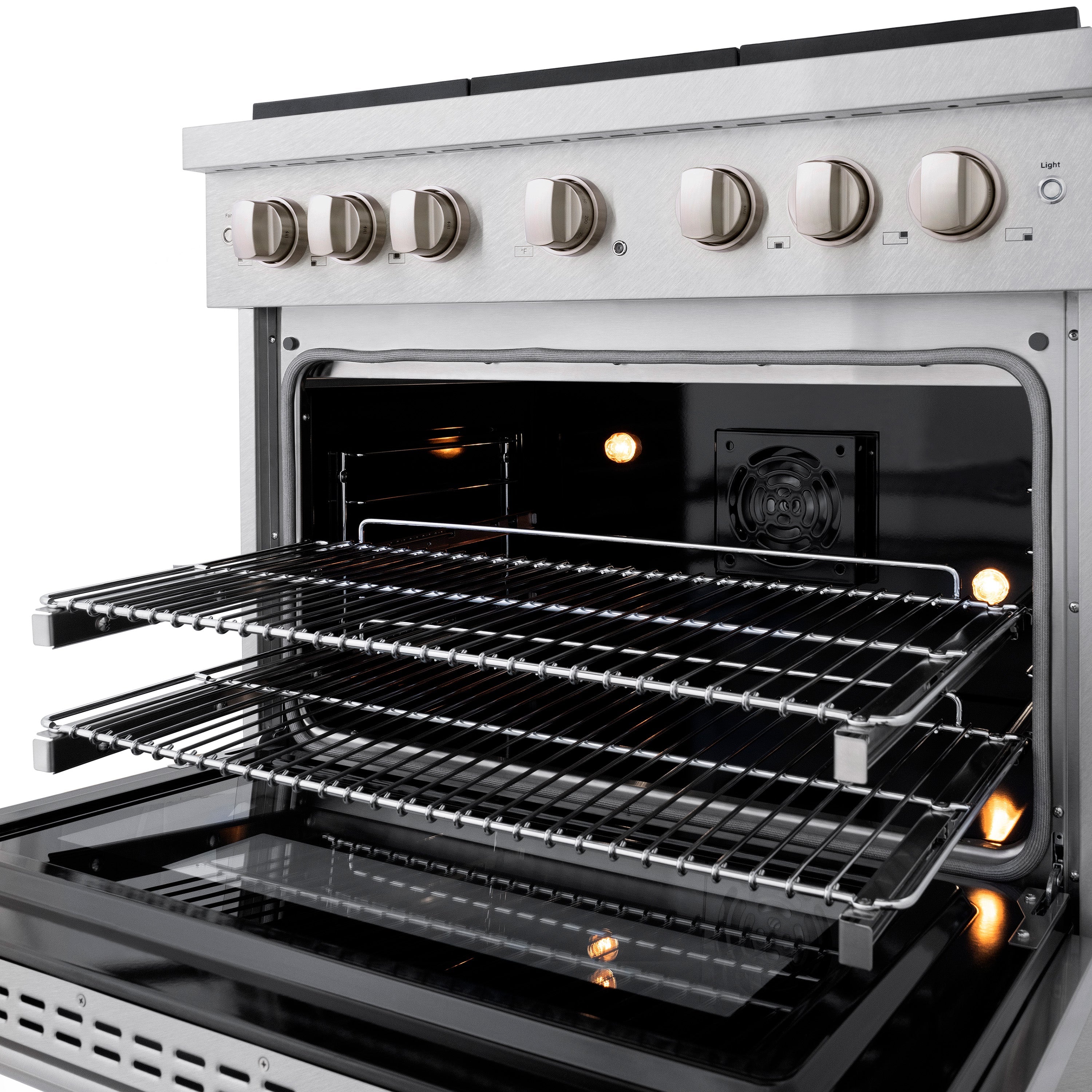 ZLINE 36 in. 5.2 cu. ft. Paramount Dual Fuel Range with 6 Burner Gas Cooktop and Electric Convection Oven in Stainless Steel with Black Matte Door (SDR-BLM-36)