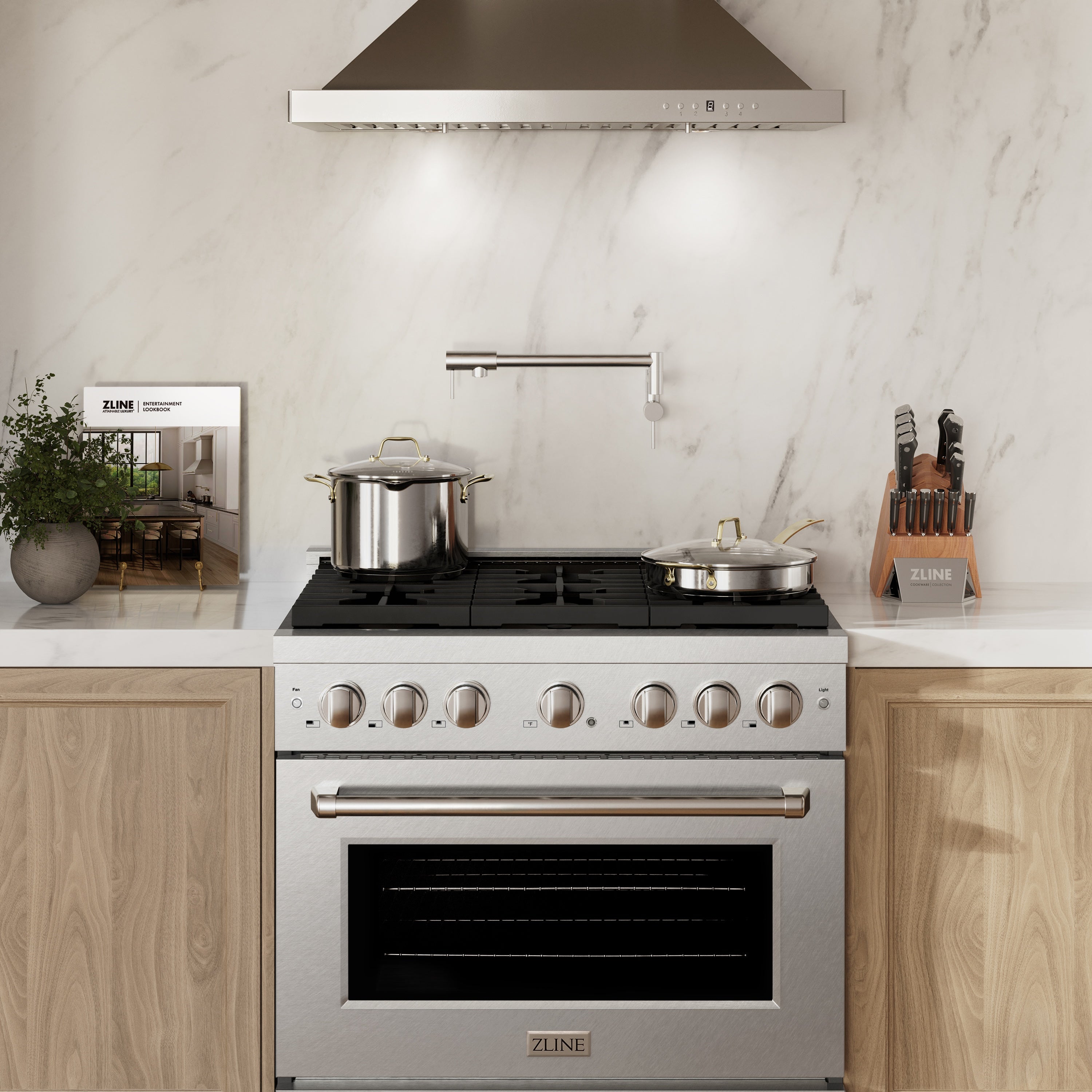 ZLINE 36 in. 5.2 cu. ft. Paramount Dual Fuel Range with 6 Burner Gas Cooktop and Electric Convection Oven in Stainless Steel with Black Matte Door (SDR-BLM-36)