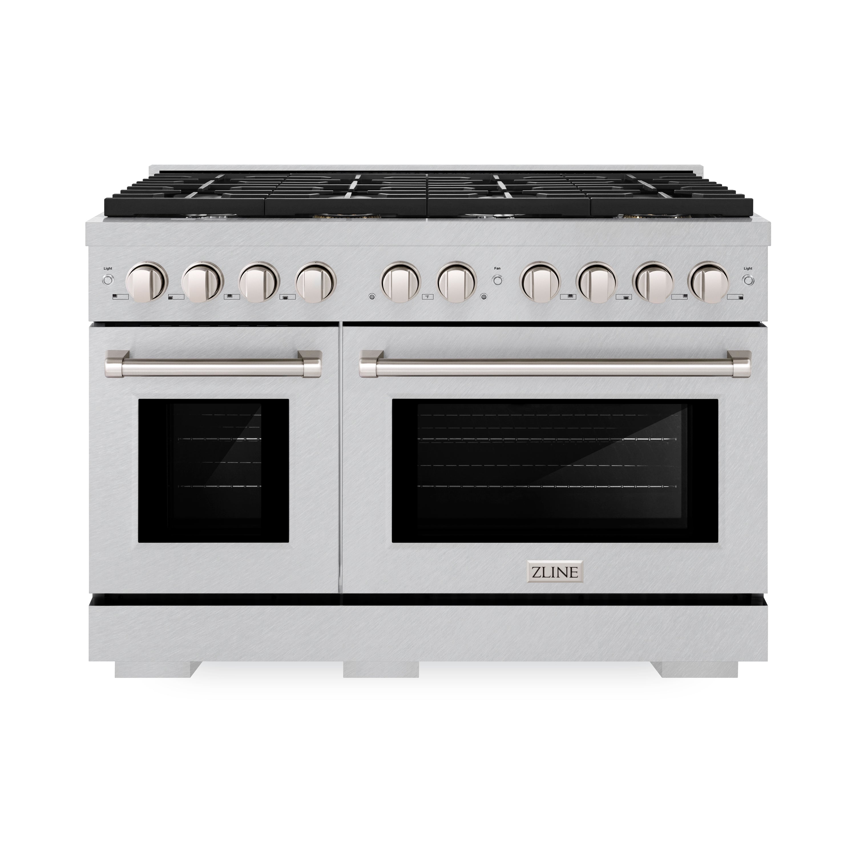 ZLINE 48 in. 6.7 cu. ft. Paramount Double Oven Dual Fuel Range with 8 Burner Gas Cooktop in Stainless Steel with Black Matte Doors (SDR-BLM-48)