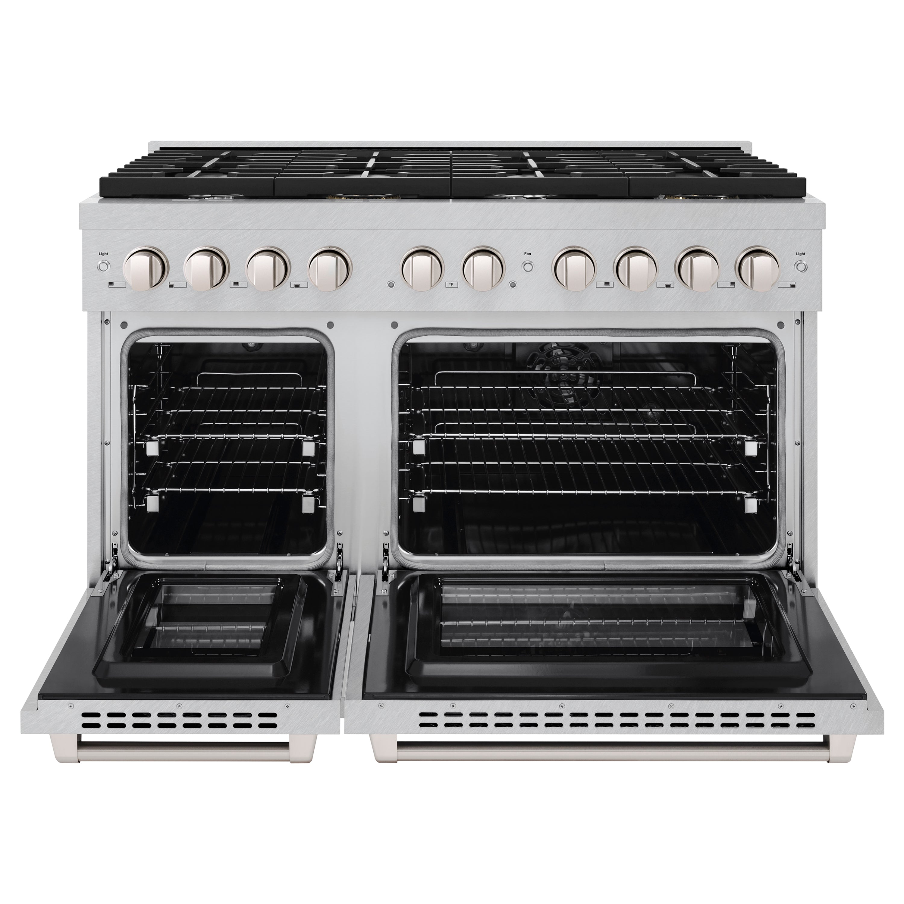 ZLINE 48 in. 6.7 cu. ft. Paramount Double Oven Dual Fuel Range with 8 Burner Gas Cooktop in Stainless Steel with Black Matte Doors (SDR-BLM-48)