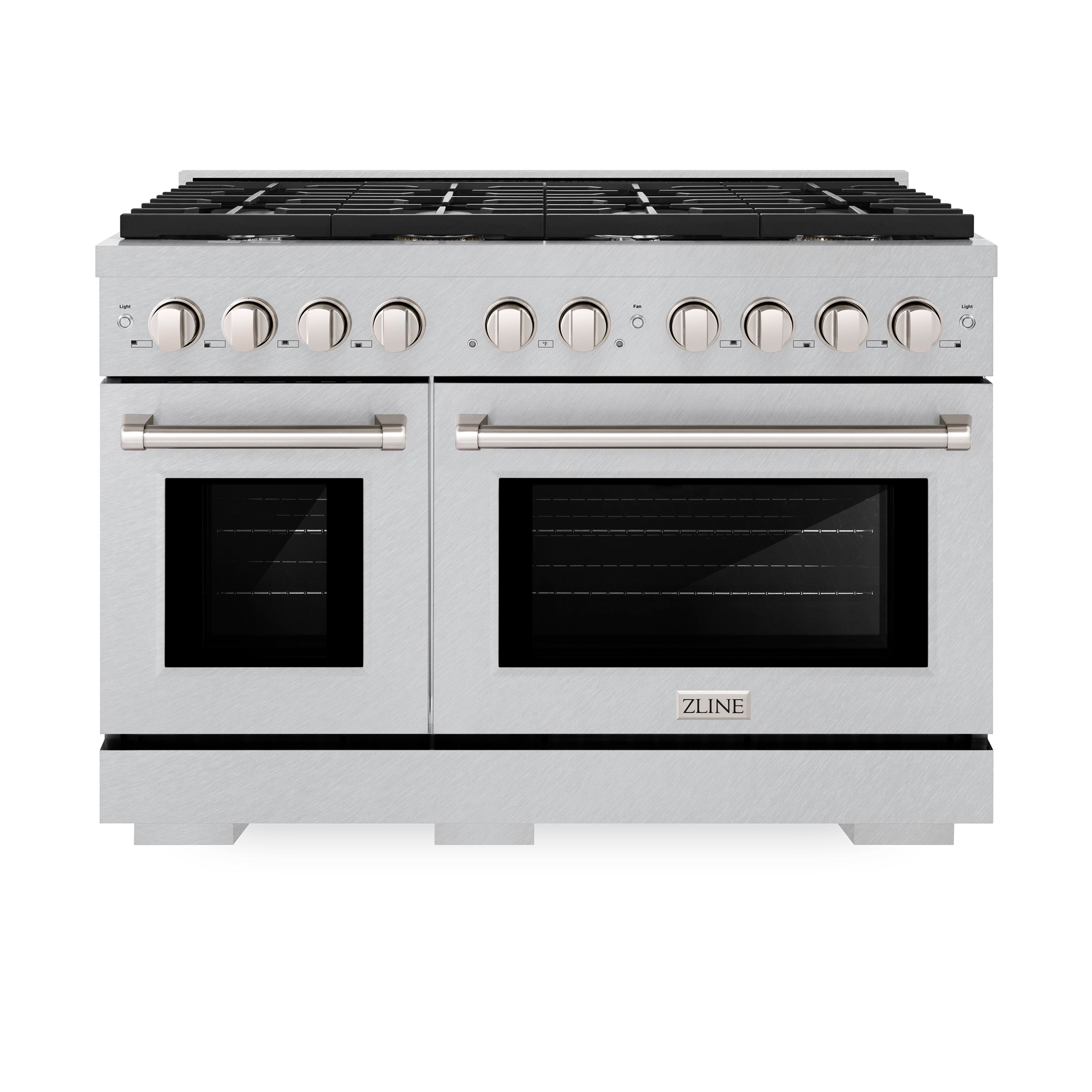 ZLINE 48 in. 6.7 cu. ft. Paramount Double Oven Dual Fuel Range with 8 Burner Gas Cooktop in Stainless Steel with Black Matte Doors (SDR-BLM-48)