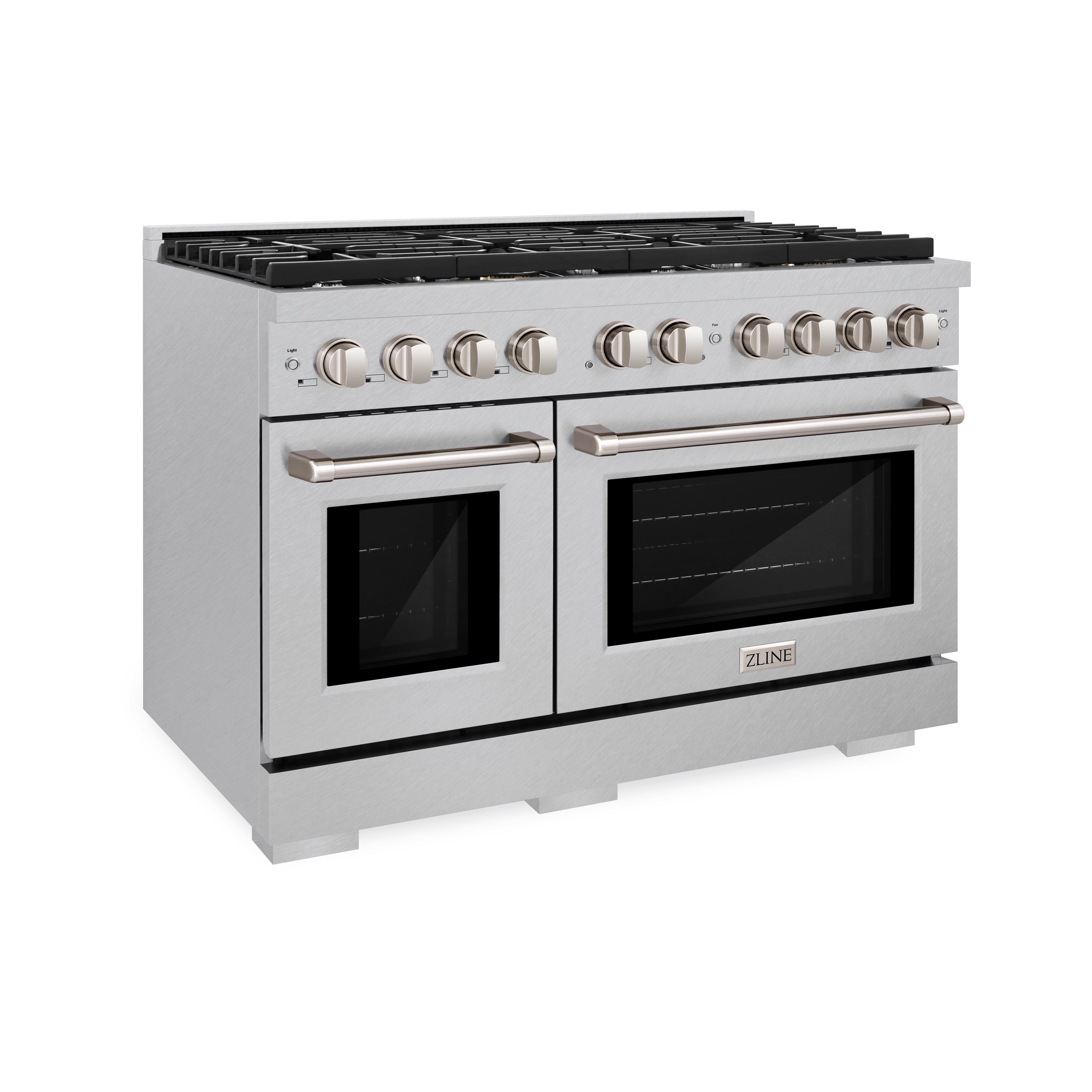 ZLINE 48 in. 6.7 cu. ft. Paramount Double Oven Dual Fuel Range with 8 Burner Gas Cooktop in Stainless Steel with Black Matte Doors (SDR-BLM-48)