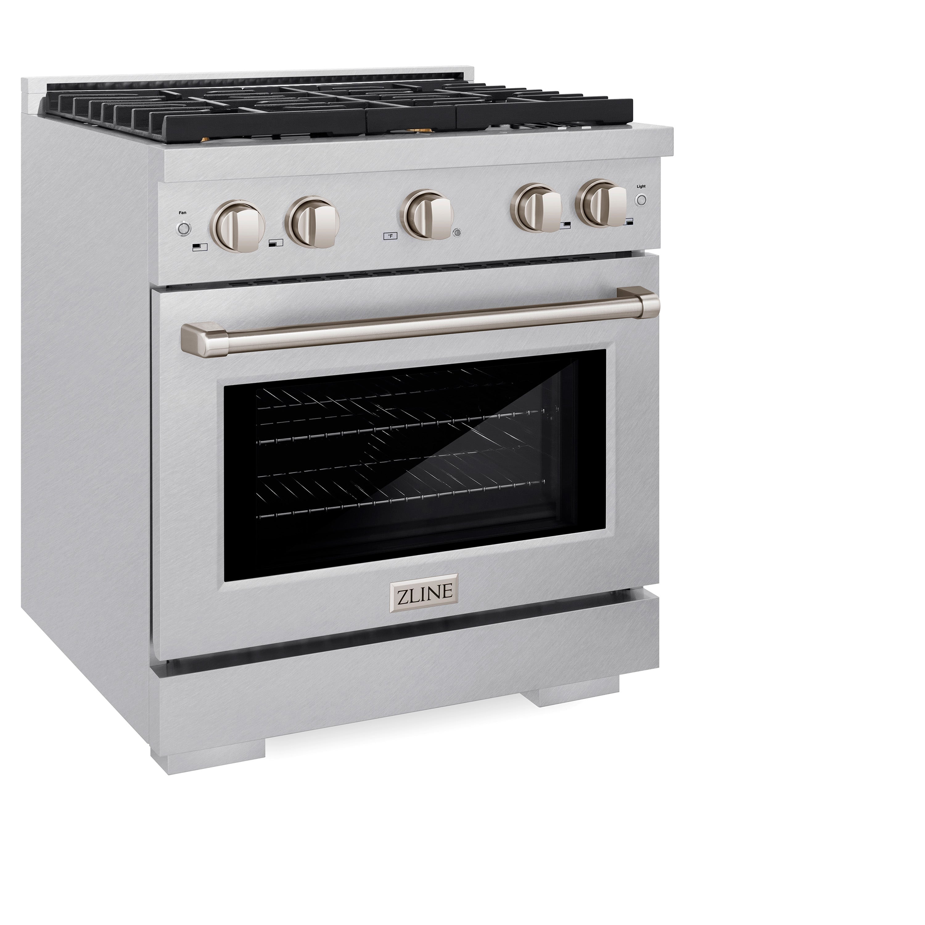 ZLINE 30 in. 4.2 cu. ft. Paramount Dual Fuel Range with Gas Cooktop and Electric Convection Oven in Stainless Steel with 4 Brass Burners (SDR-BR-30)