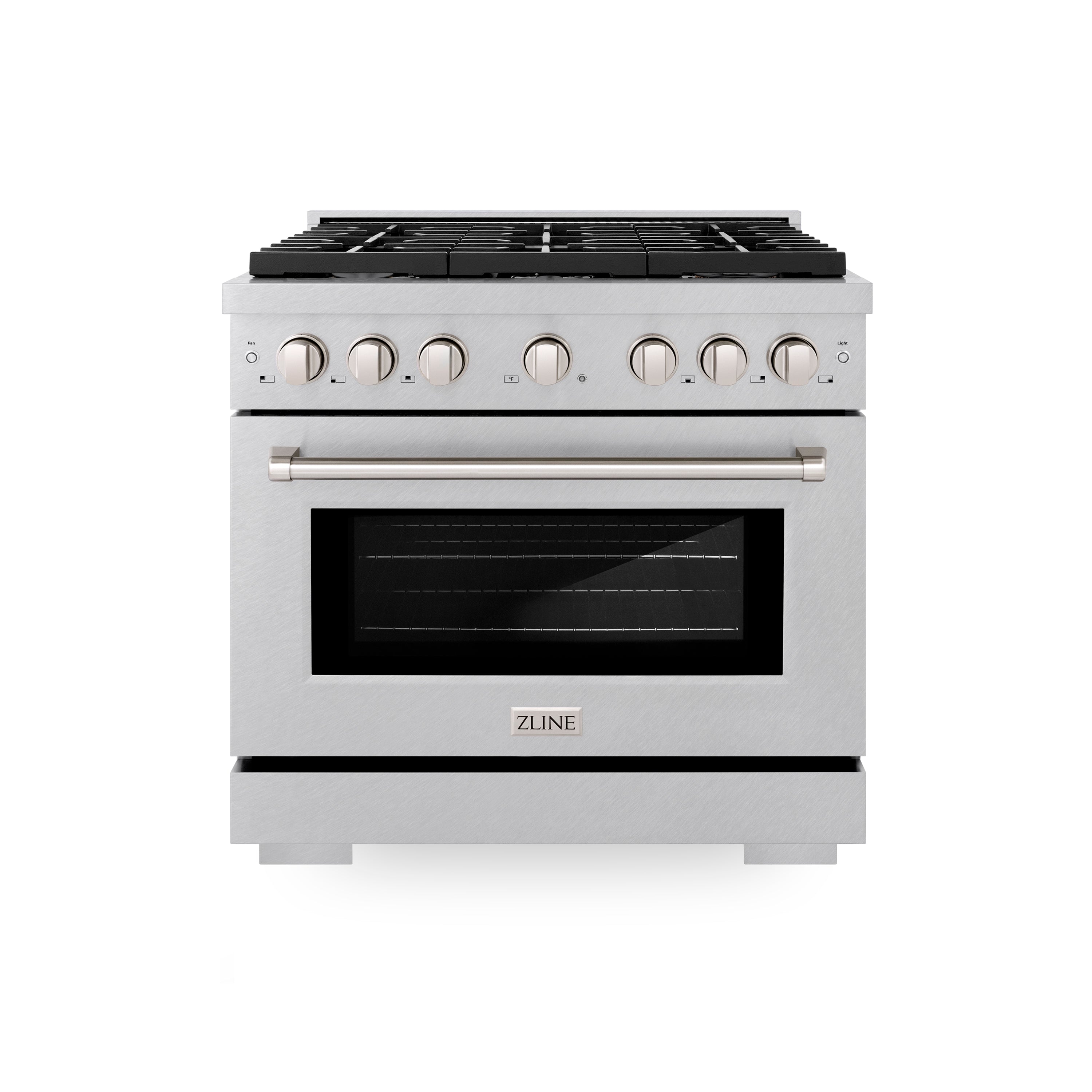 ZLINE 36 in. 5.2 cu. ft. Paramount Dual Fuel Range with Gas Cooktop and Electric Convection Oven in Stainless Steel with 6 Brass Burners (SDR-BR-36)