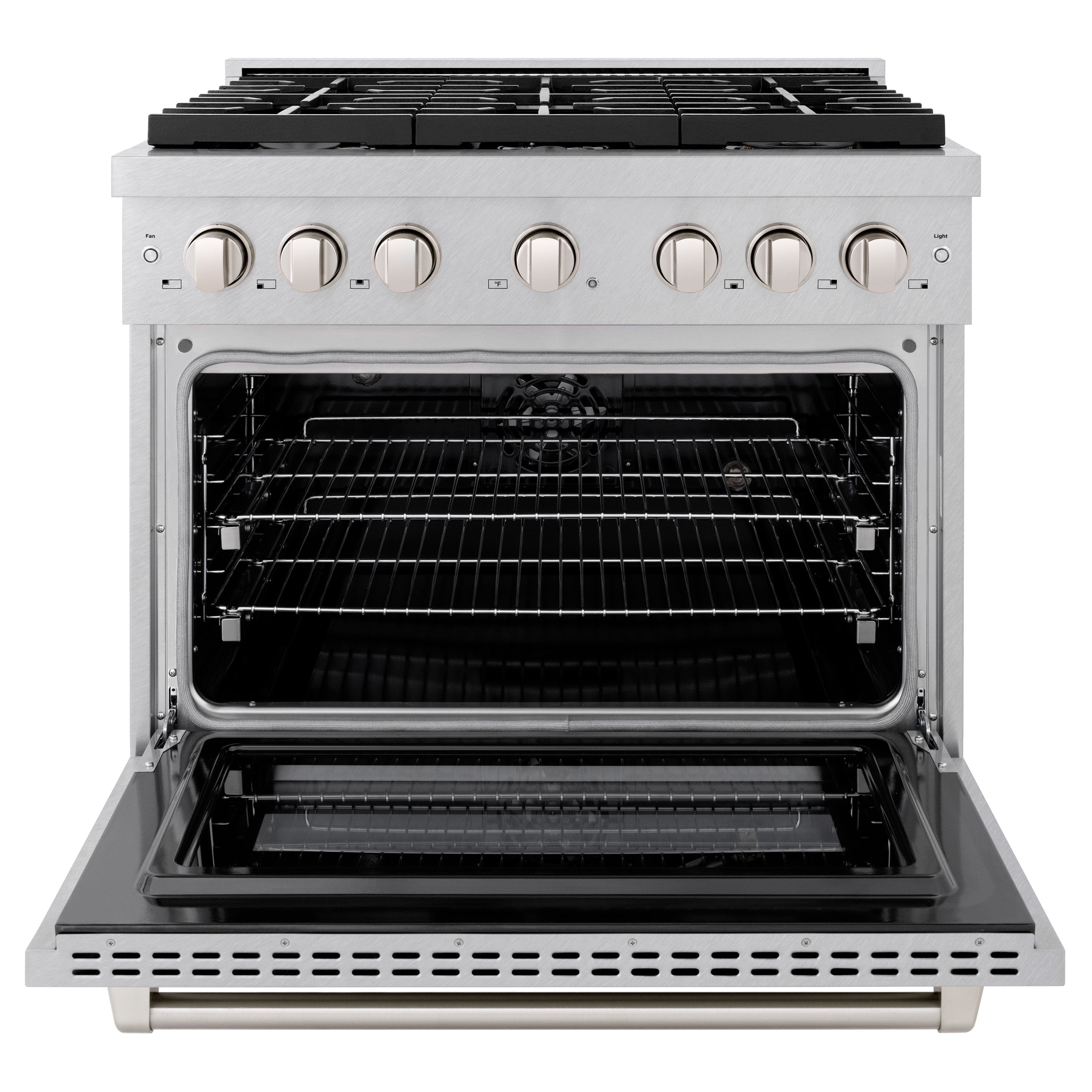 ZLINE 36 in. 5.2 cu. ft. Paramount Dual Fuel Range with Gas Cooktop and Electric Convection Oven in Stainless Steel with 6 Brass Burners (SDR-BR-36)