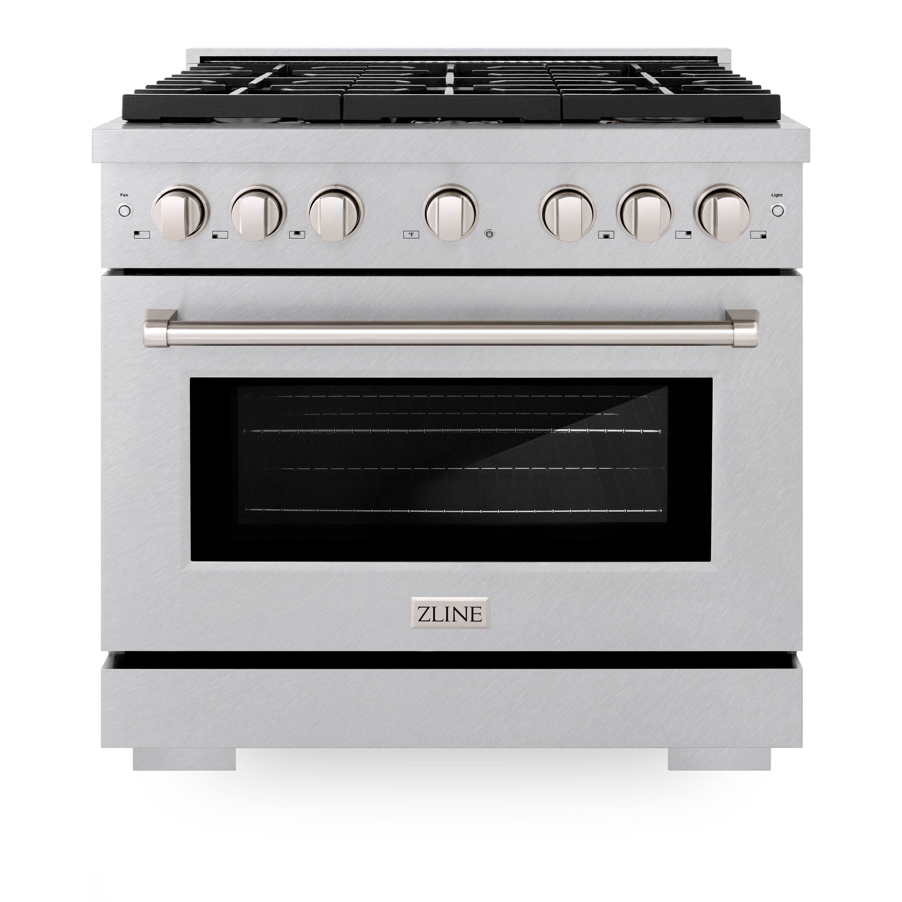 ZLINE 36 in. 5.2 cu. ft. Paramount Dual Fuel Range with Gas Cooktop and Electric Convection Oven in Stainless Steel with 6 Brass Burners (SDR-BR-36)
