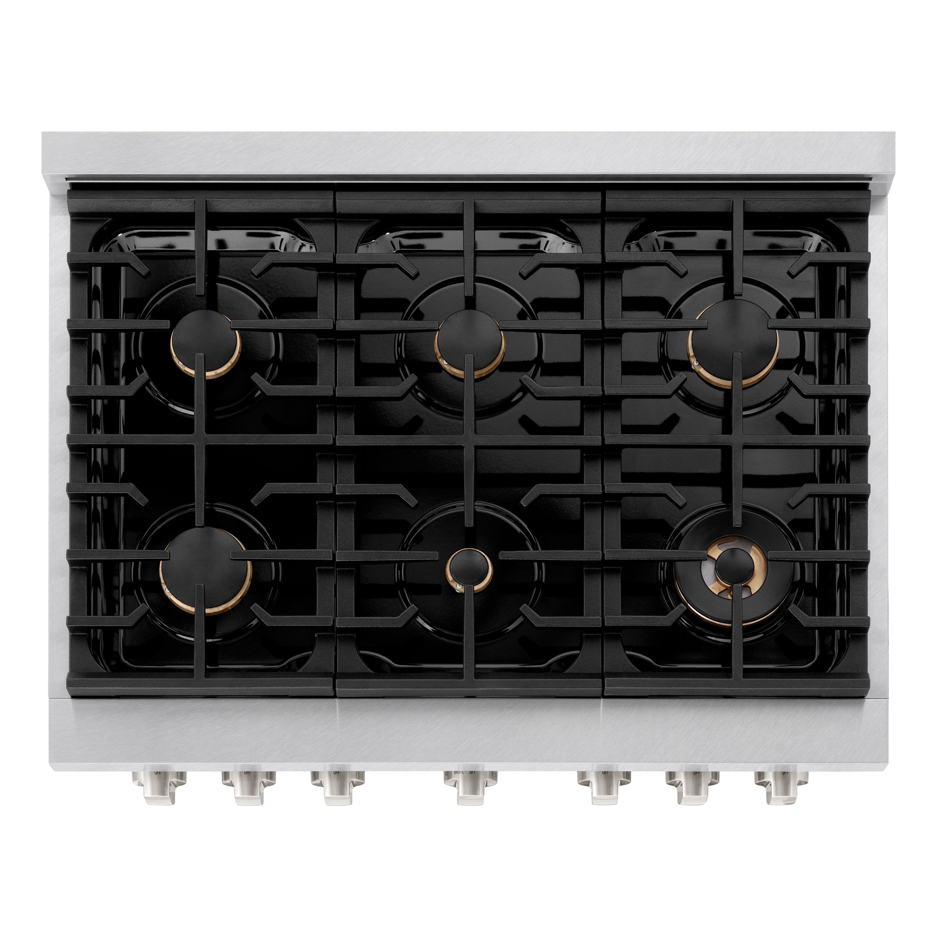 ZLINE 36 in. 5.2 cu. ft. Paramount Dual Fuel Range with Gas Cooktop and Electric Convection Oven in Satin Stainless Steel with 6 Brass Burners (SDRS-BR-36)