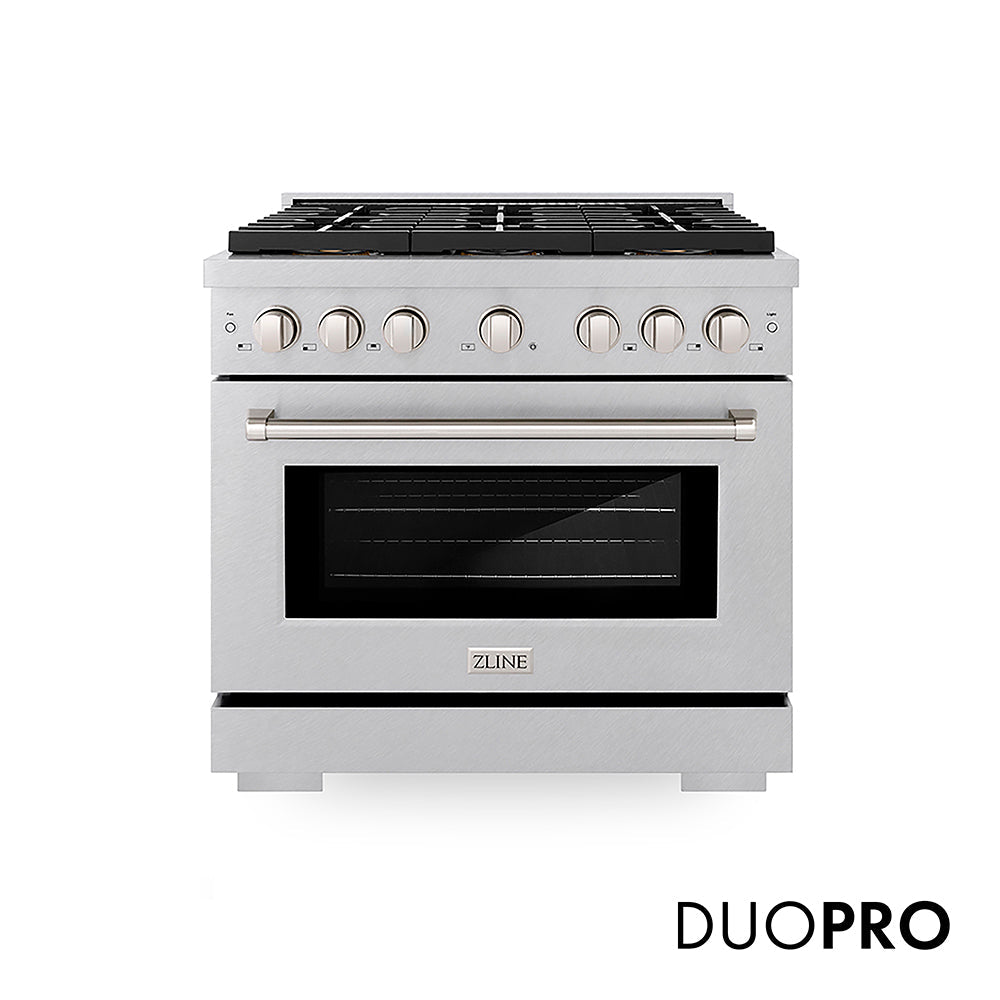 ZLINE 36 in. 5.2 cu. ft. Paramount Dual Fuel Range with 6 Burner DuoPro™ Cooktop and Electric Convection Oven in Black Stainless Steel (PSDRB-36)